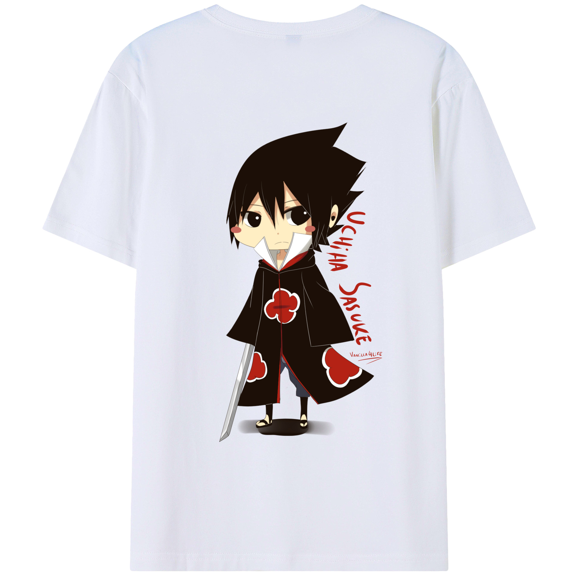 （画像用） NARUTO -ナルト- うちは サスケ Uchiha Sasuke 綿100％ メンズ半袖Tシャツ（バックプリント） 通気性