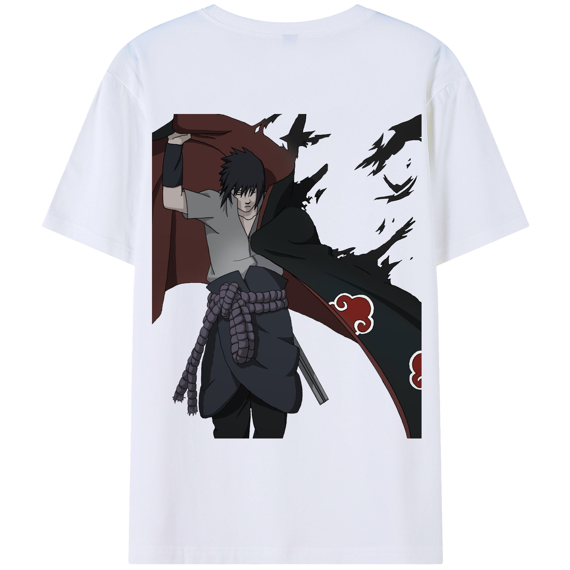 （画像用） NARUTO -ナルト- うちは サスケ Uchiha Sasuke 綿100％ メンズ半袖Tシャツ（バックプリント） 通気性