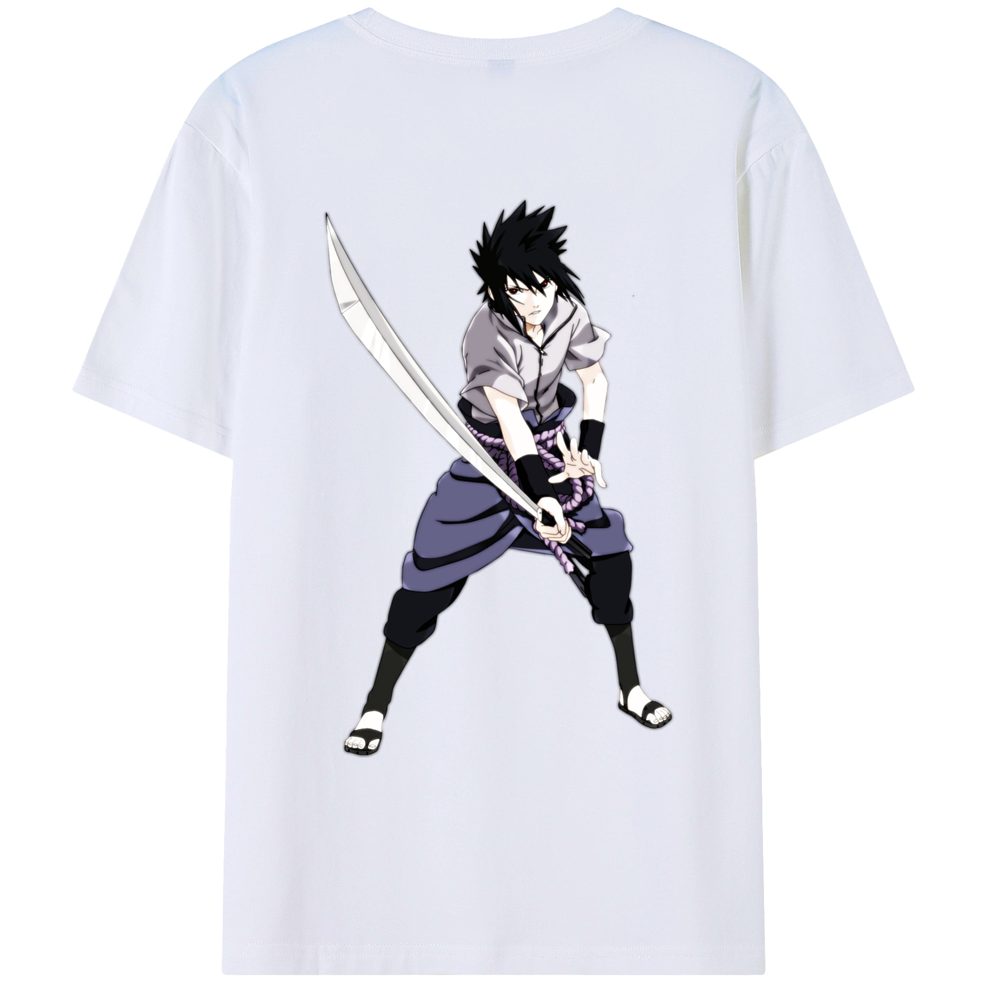 （画像用） NARUTO -ナルト- うちは サスケ Uchiha Sasuke 綿100％ メンズ半袖Tシャツ（バックプリント） 通気性