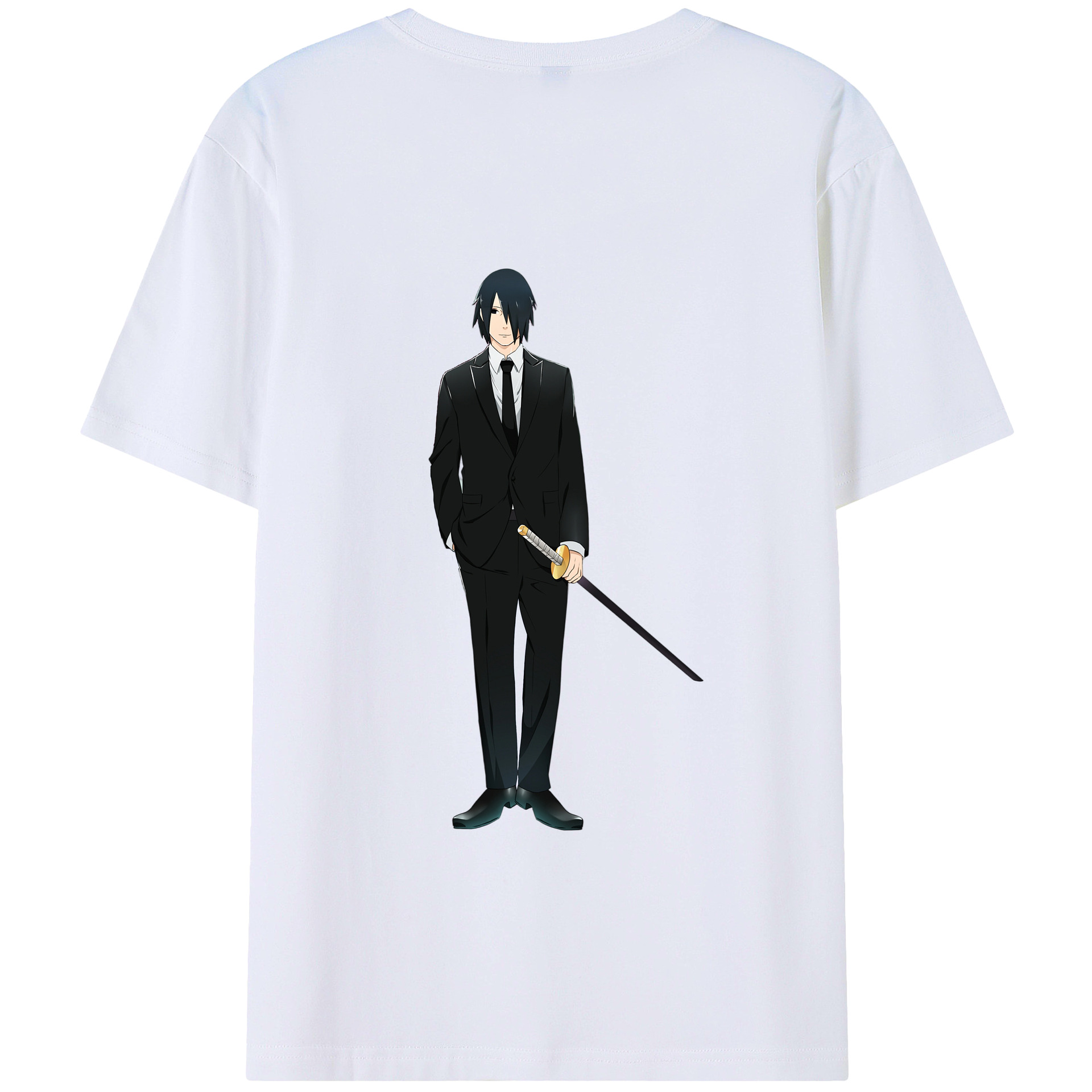 （画像用） NARUTO -ナルト- うちは サスケ Uchiha Sasuke 綿100％ メンズ半袖Tシャツ（バックプリント） 通気性