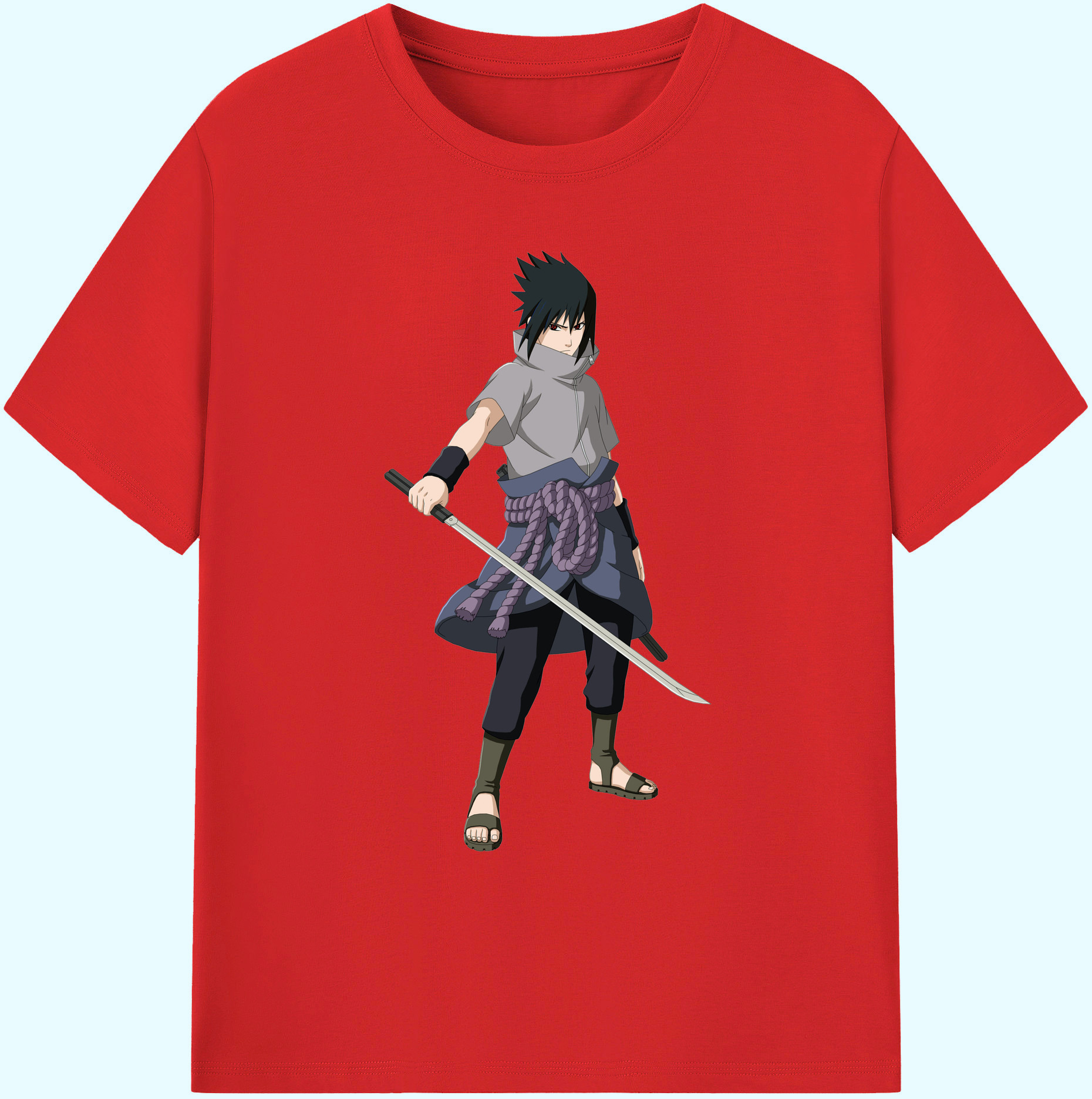 （画像用） NARUTO -ナルト- うちは サスケ Uchiha Sasuke 綿100％ メンズ半袖Tシャツ｜肌触りやわらか＆通気性