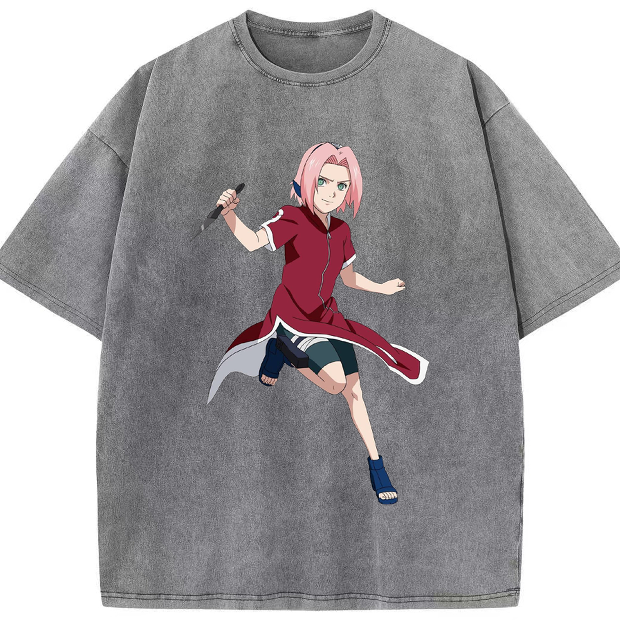 （画像用） NARUTO -ナルト- 春野サクラ Haruno Sakura 綿100% ヴィンテージ風 半袖Tシャツ（フロントプリント）
