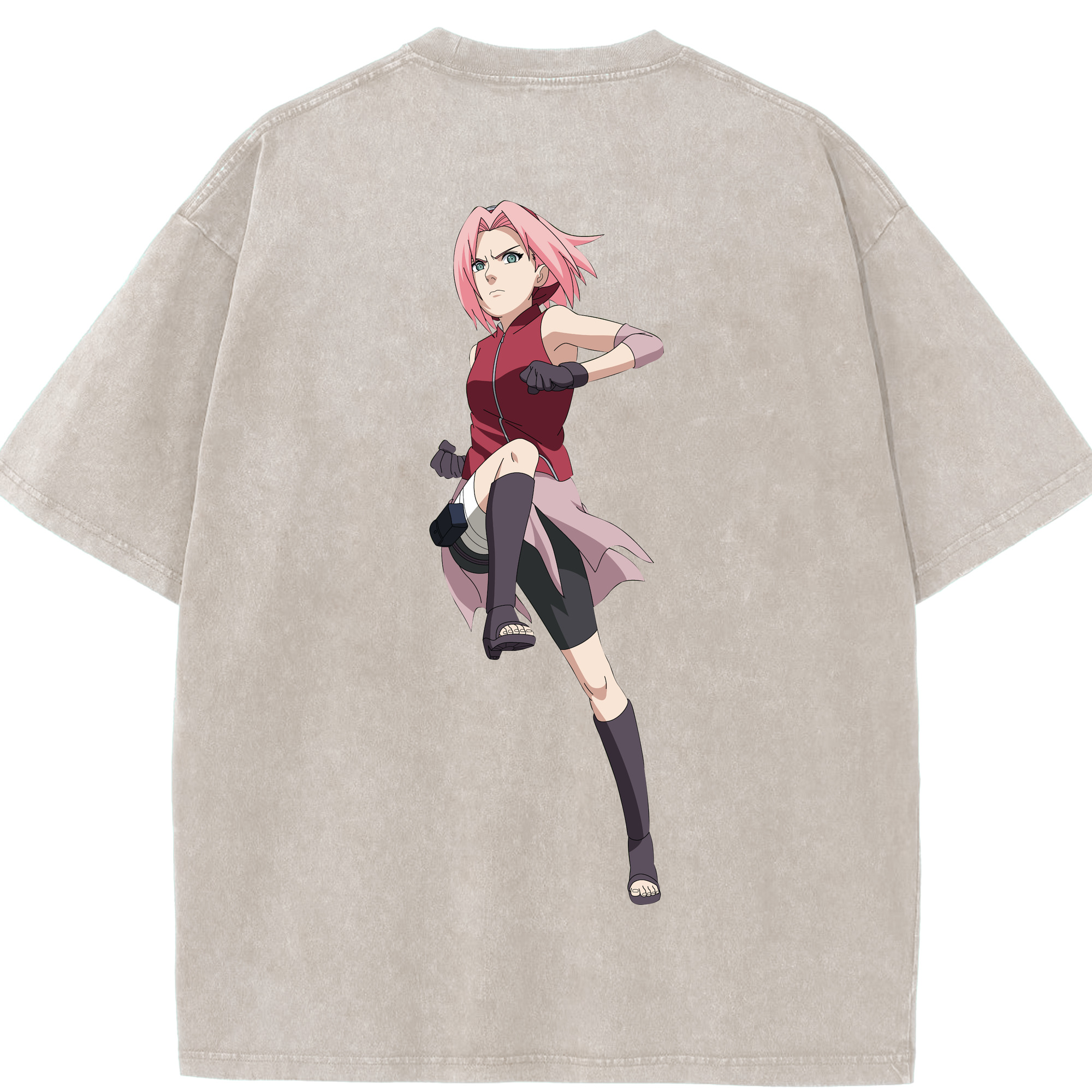 （画像用） NARUTO -ナルト- 春野サクラ Haruno Sakura 綿100% ヴィンテージ風 半袖Tシャツ（背面プリント）