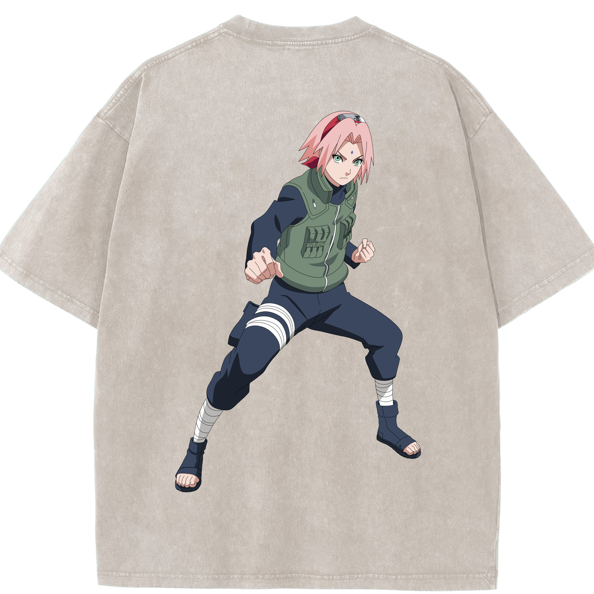 （画像用） NARUTO -ナルト- 春野サクラ Haruno Sakura 綿100% ヴィンテージ風 半袖Tシャツ（背面プリント）