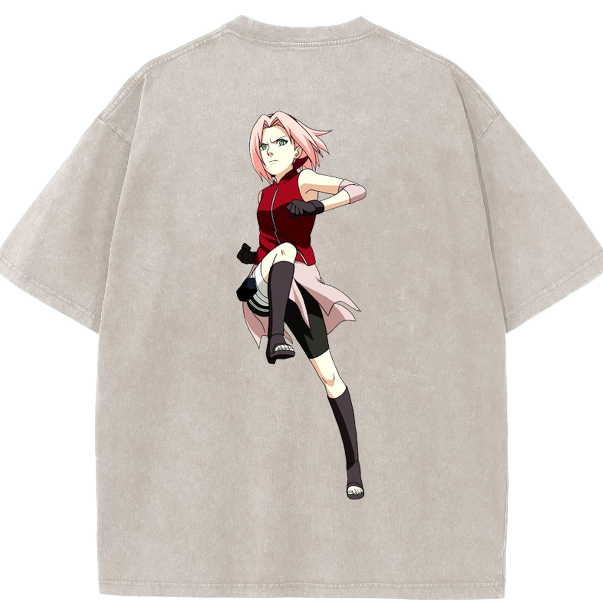 （画像用） NARUTO -ナルト- 春野サクラ Haruno Sakura 綿100% ヴィンテージ風 半袖Tシャツ（背面プリント）