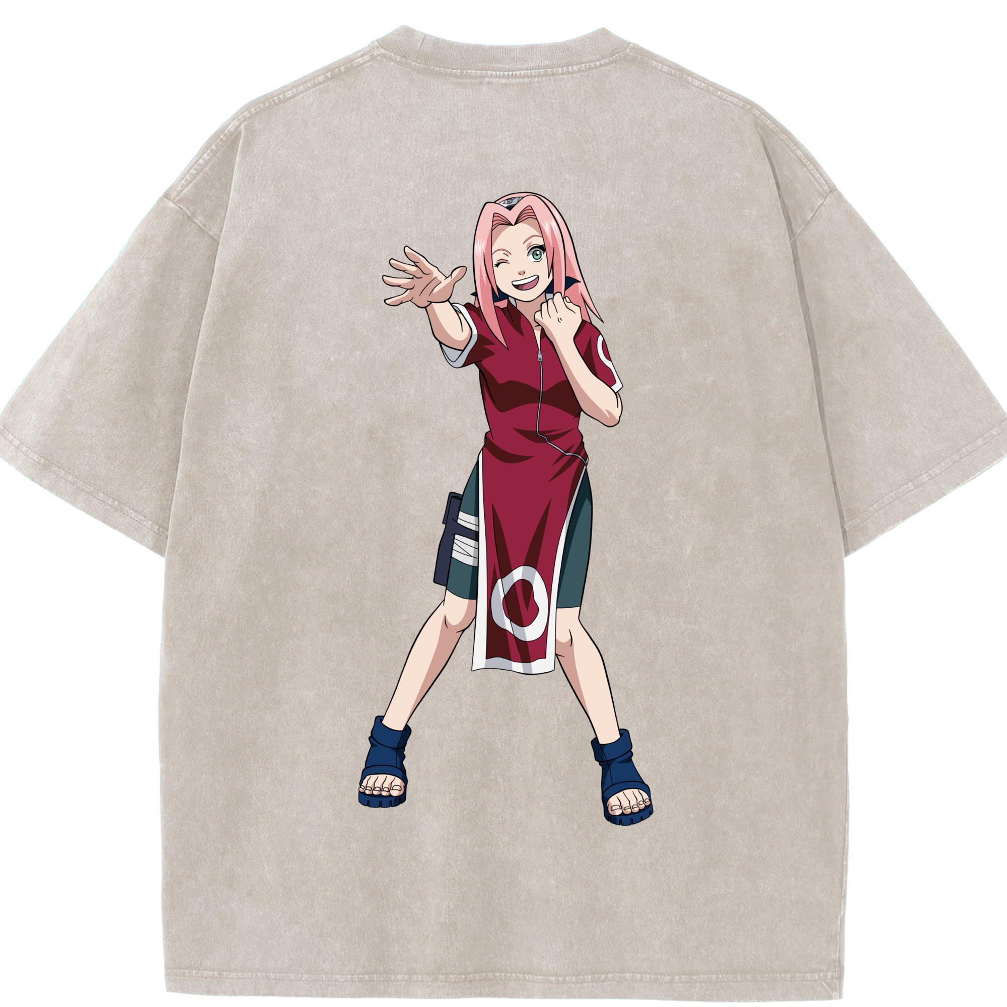 （画像用） NARUTO -ナルト- 春野サクラ Haruno Sakura 綿100% ヴィンテージ風 半袖Tシャツ（背面プリント）