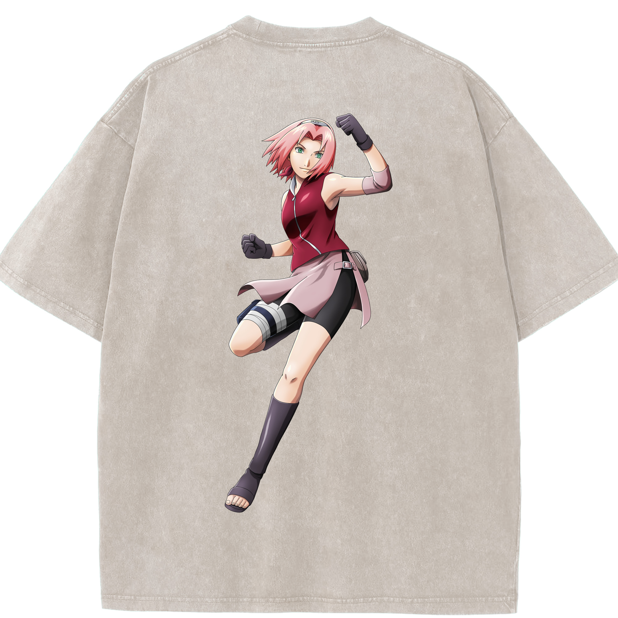 （画像用） NARUTO -ナルト- 春野サクラ Haruno Sakura 綿100% ヴィンテージ風 半袖Tシャツ（背面プリント）