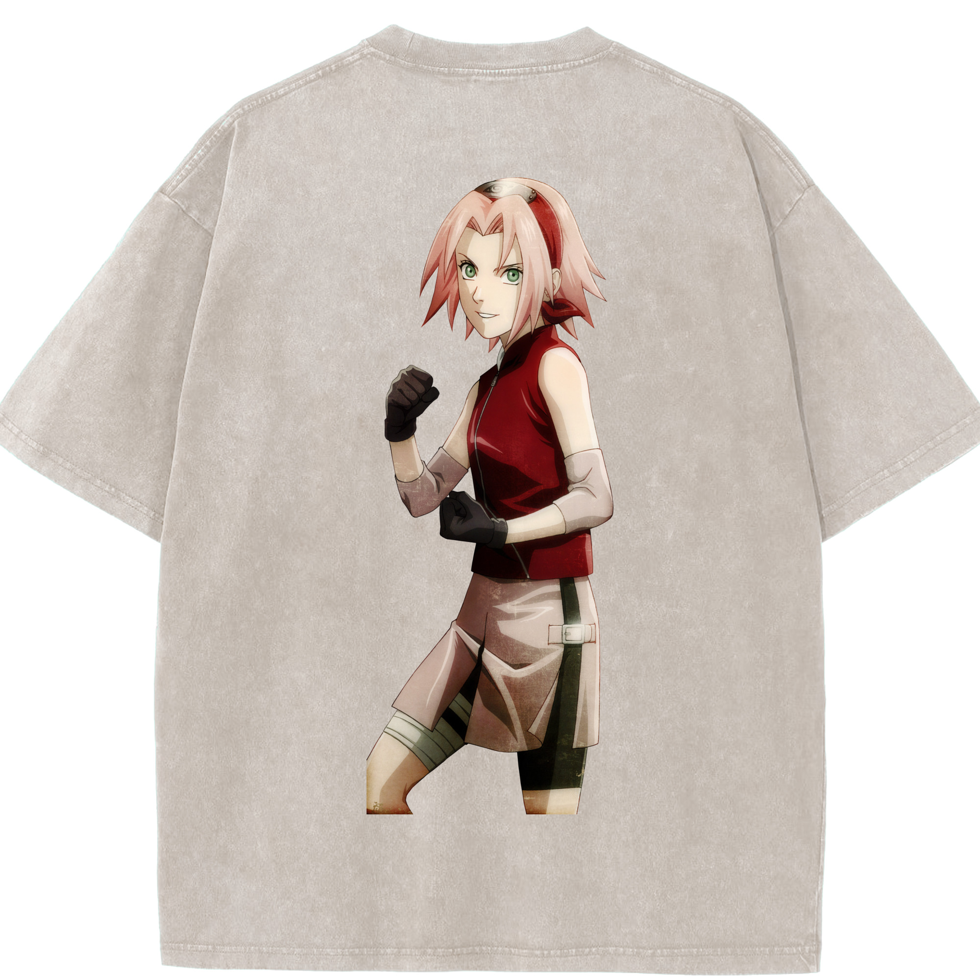 （画像用） NARUTO -ナルト- 春野サクラ Haruno Sakura 綿100% ヴィンテージ風 半袖Tシャツ（背面プリント）