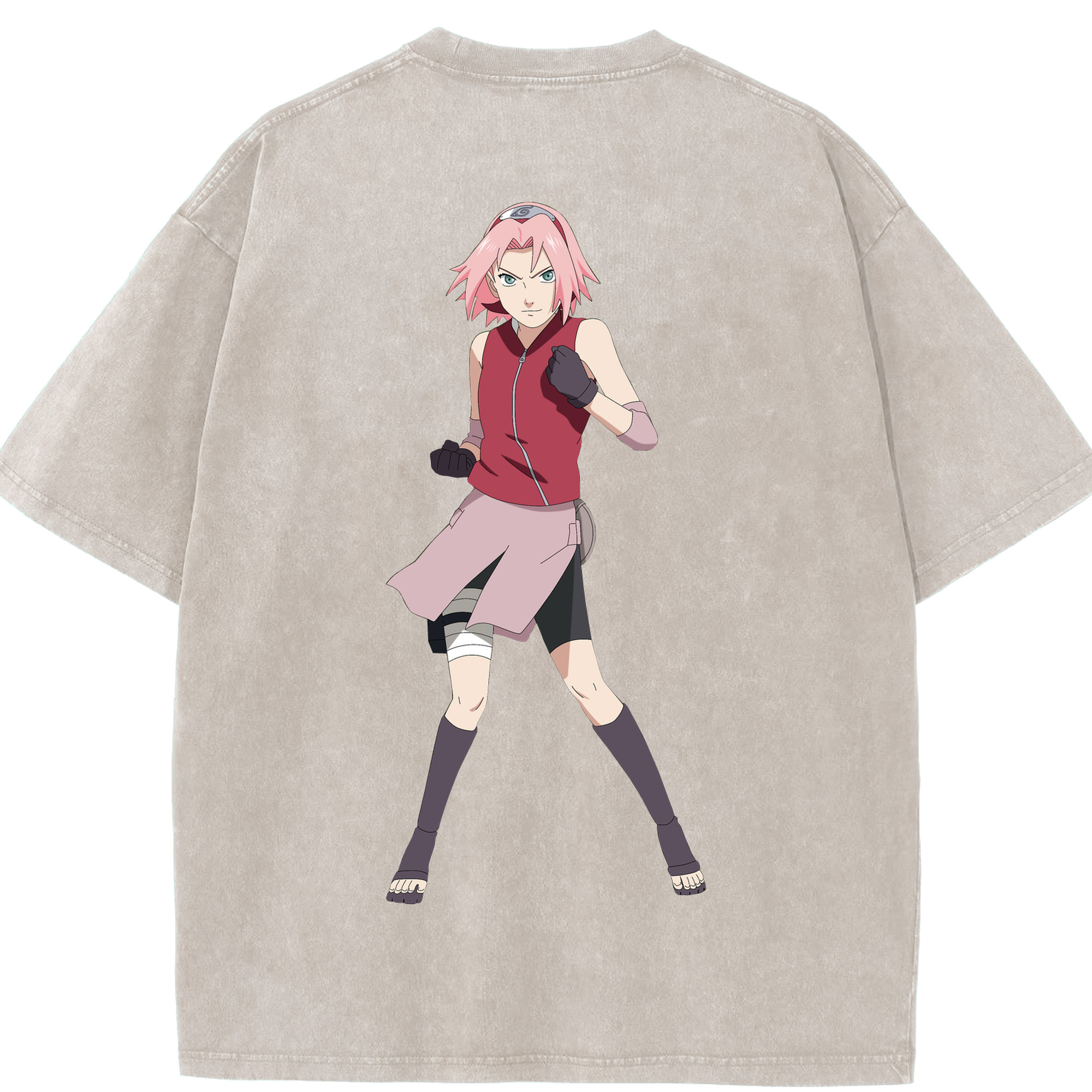 （画像用） NARUTO -ナルト- 春野サクラ Haruno Sakura 綿100% ヴィンテージ風 半袖Tシャツ（背面プリント）
