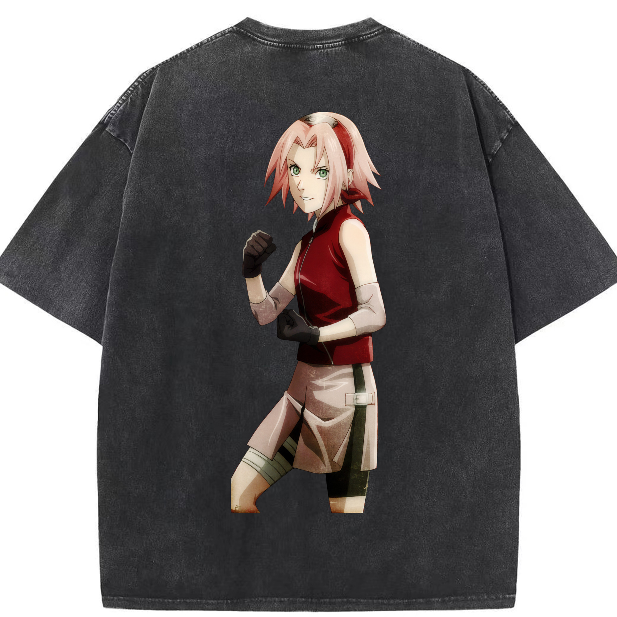 （画像用） NARUTO -ナルト- 春野サクラ Haruno Sakura 綿100% ヴィンテージ風 半袖Tシャツ（背面プリント）