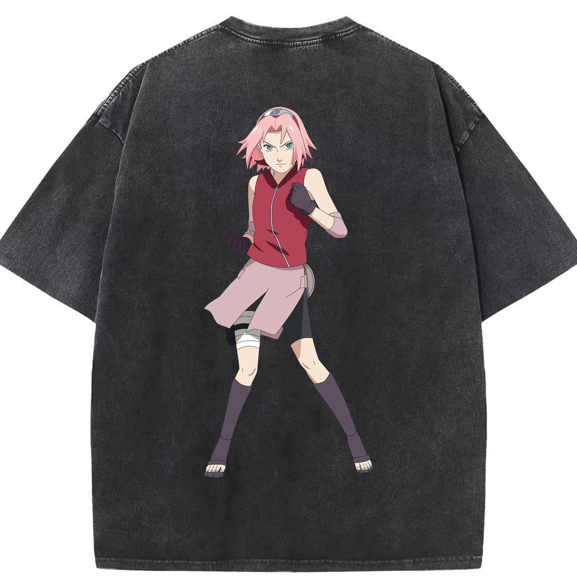 （画像用） NARUTO -ナルト- 春野サクラ Haruno Sakura 綿100% ヴィンテージ風 半袖Tシャツ（背面プリント）