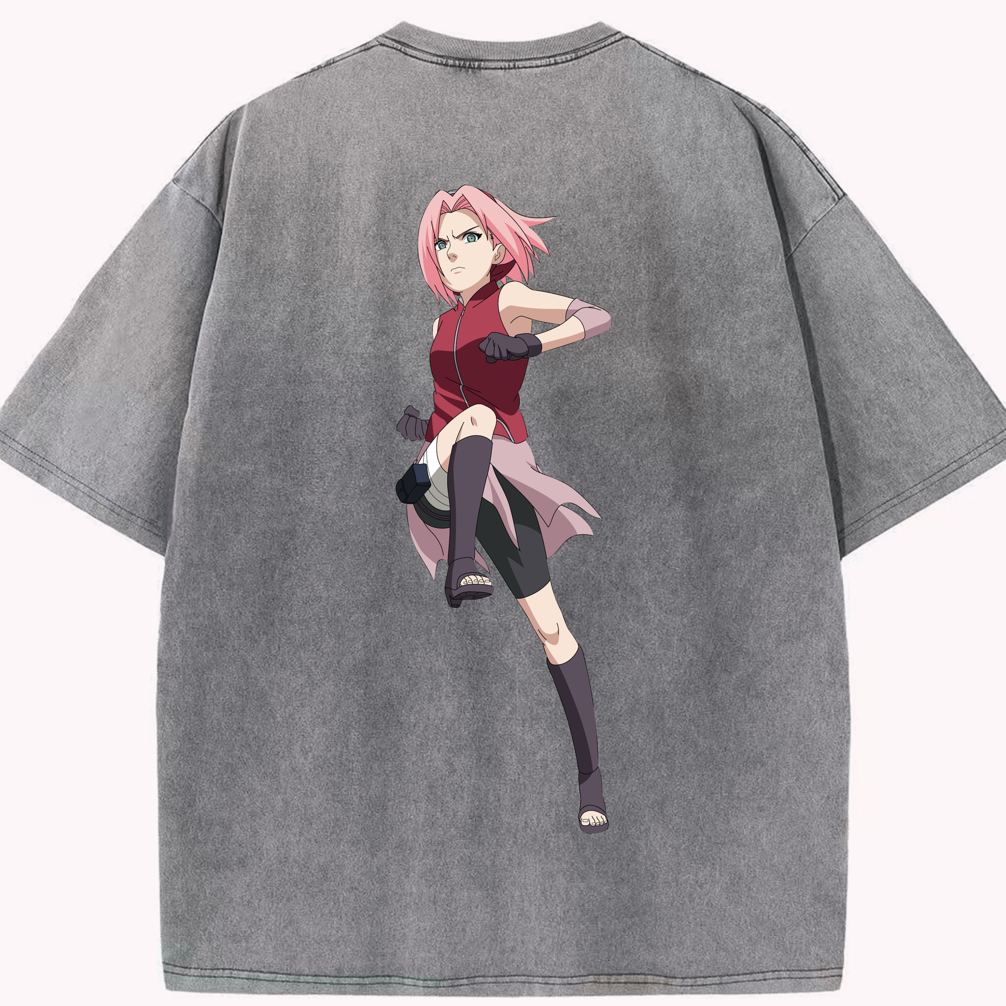 （画像用） NARUTO -ナルト- 春野サクラ Haruno Sakura 綿100% ヴィンテージ風 半袖Tシャツ（背面プリント）