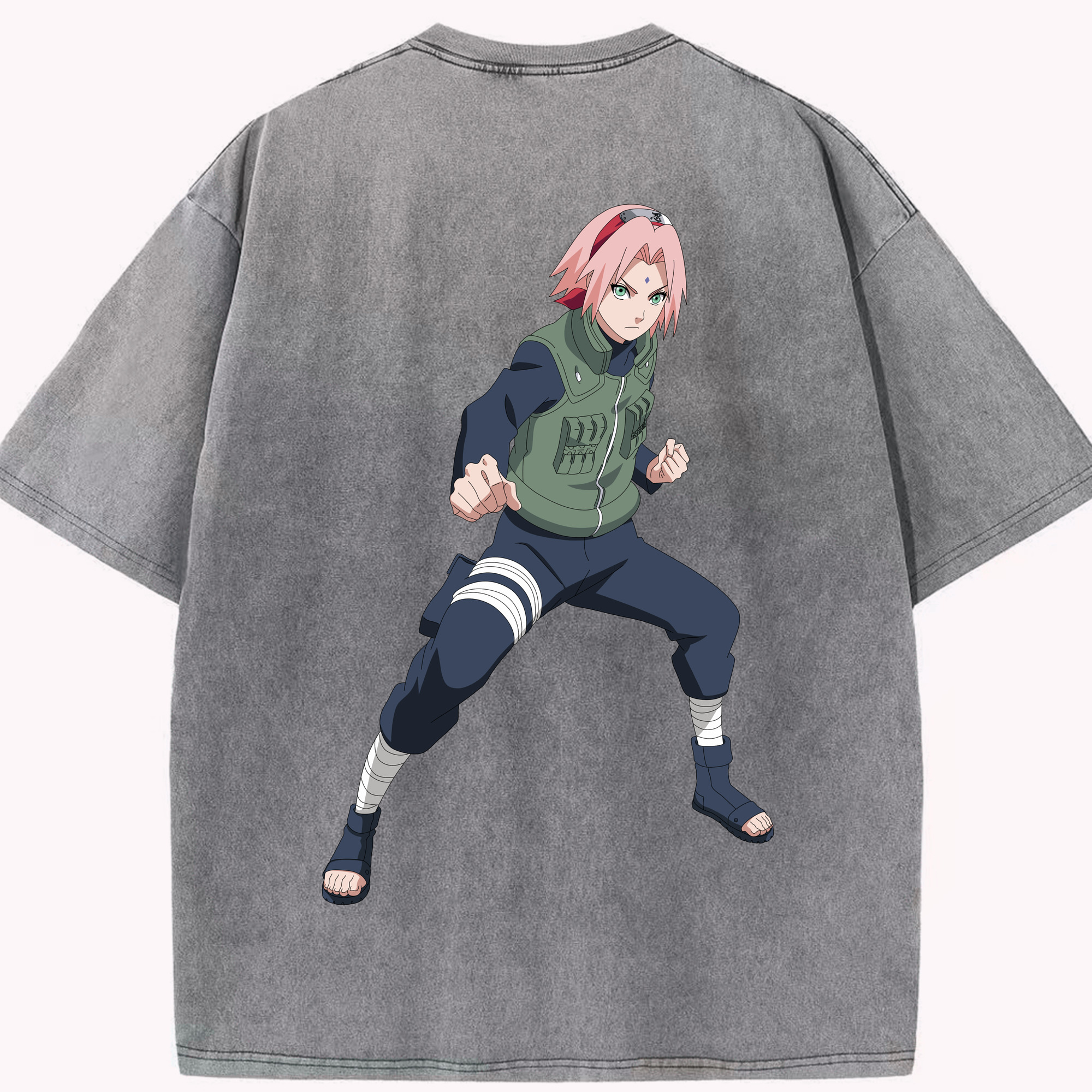 （画像用） NARUTO -ナルト- 春野サクラ Haruno Sakura 綿100% ヴィンテージ風 半袖Tシャツ（背面プリント）
