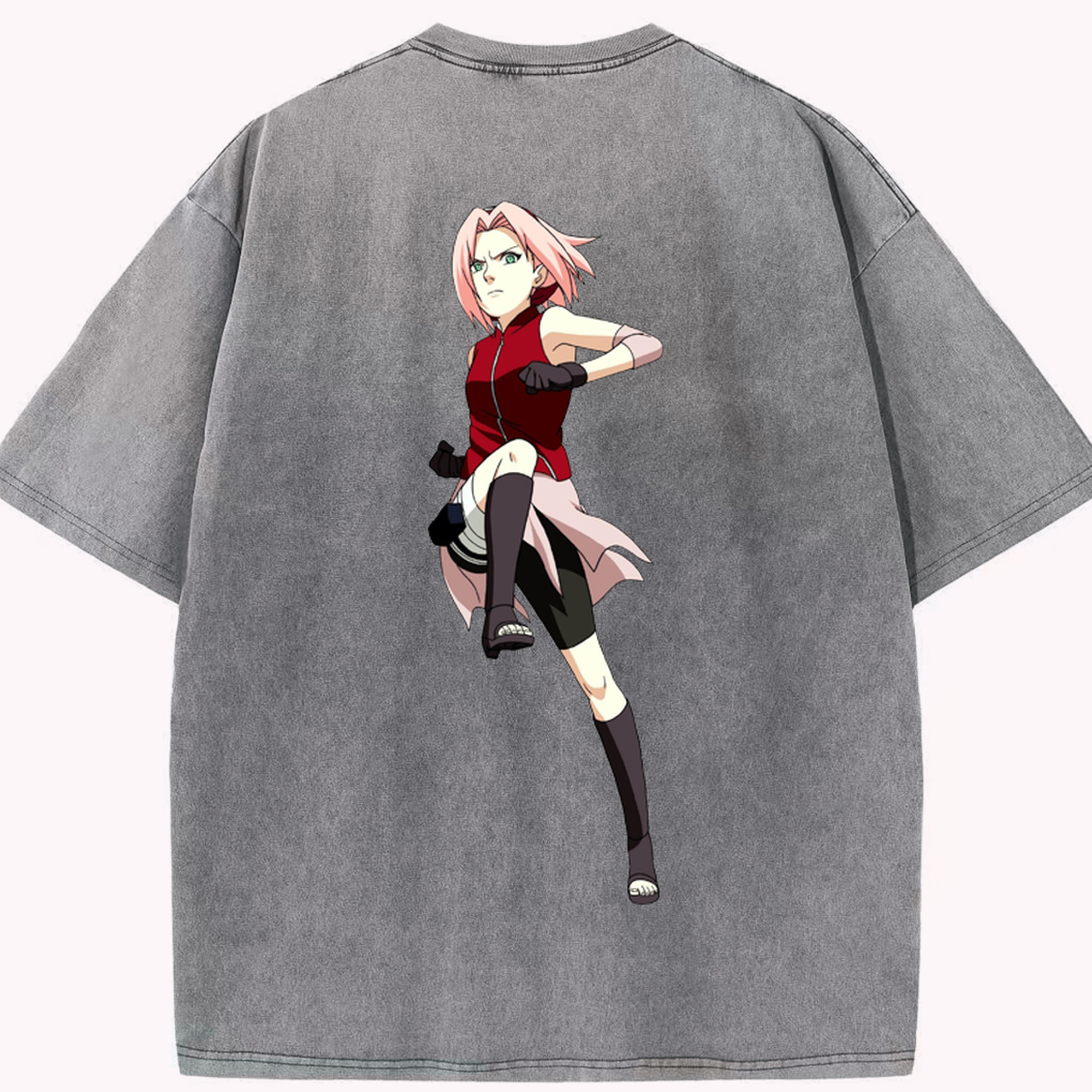 （画像用） NARUTO -ナルト- 春野サクラ Haruno Sakura 綿100% ヴィンテージ風 半袖Tシャツ（背面プリント）