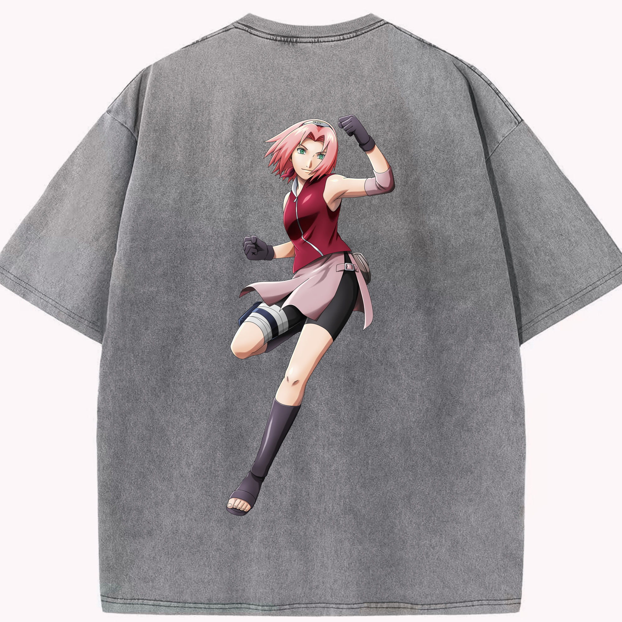 （画像用） NARUTO -ナルト- 春野サクラ Haruno Sakura 綿100% ヴィンテージ風 半袖Tシャツ（背面プリント）