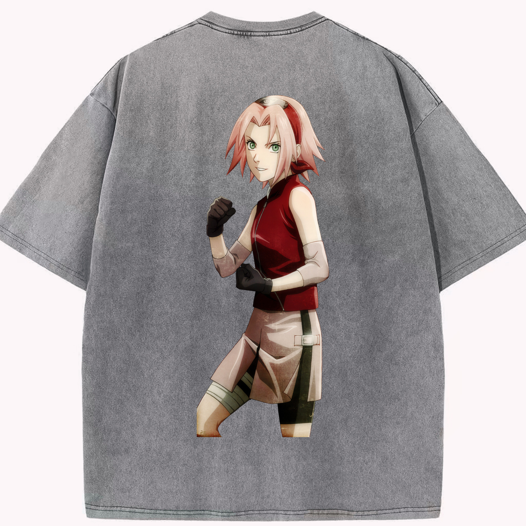 （画像用） NARUTO -ナルト- 春野サクラ Haruno Sakura 綿100% ヴィンテージ風 半袖Tシャツ（背面プリント）
