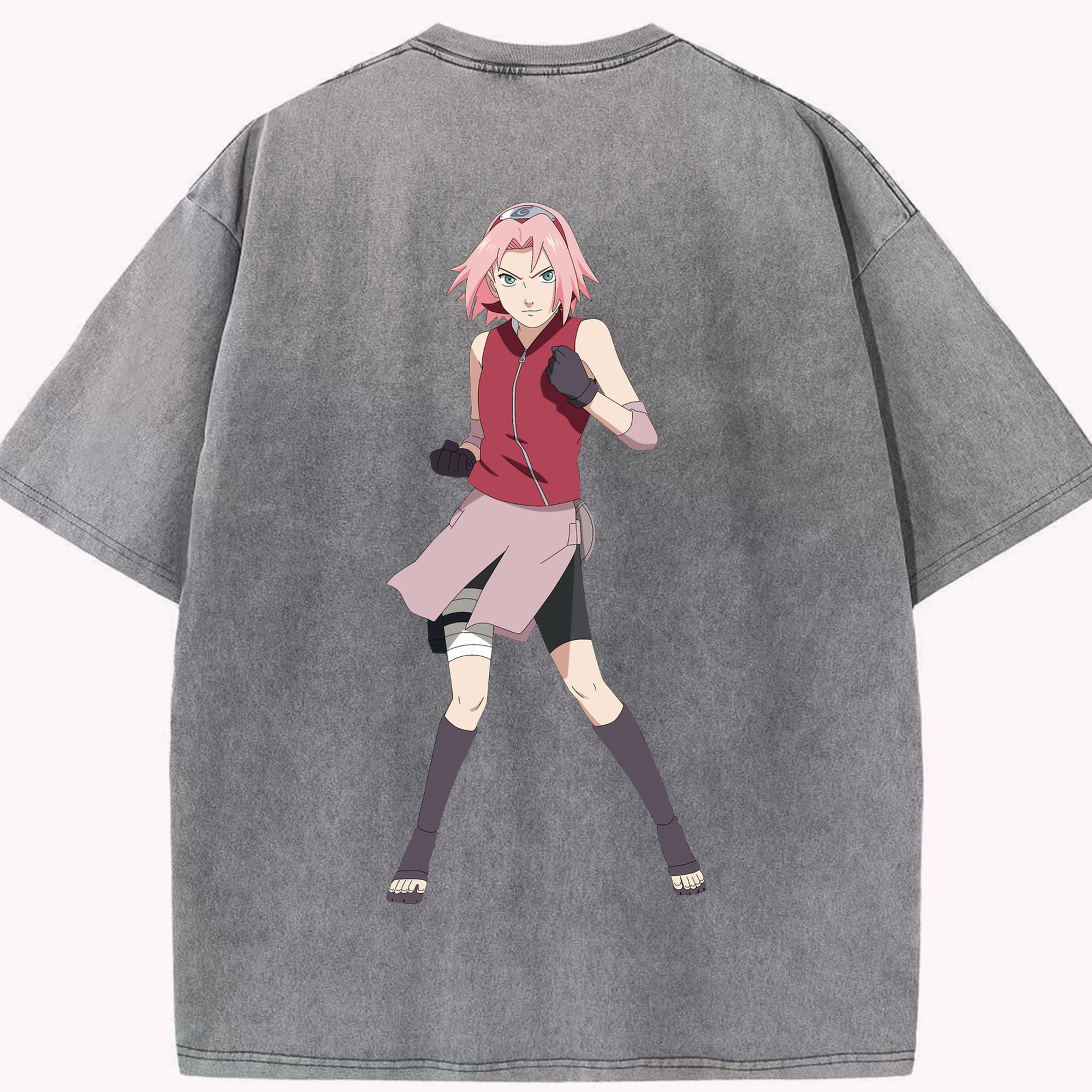 （画像用） NARUTO -ナルト- 春野サクラ Haruno Sakura 綿100% ヴィンテージ風 半袖Tシャツ（背面プリント）