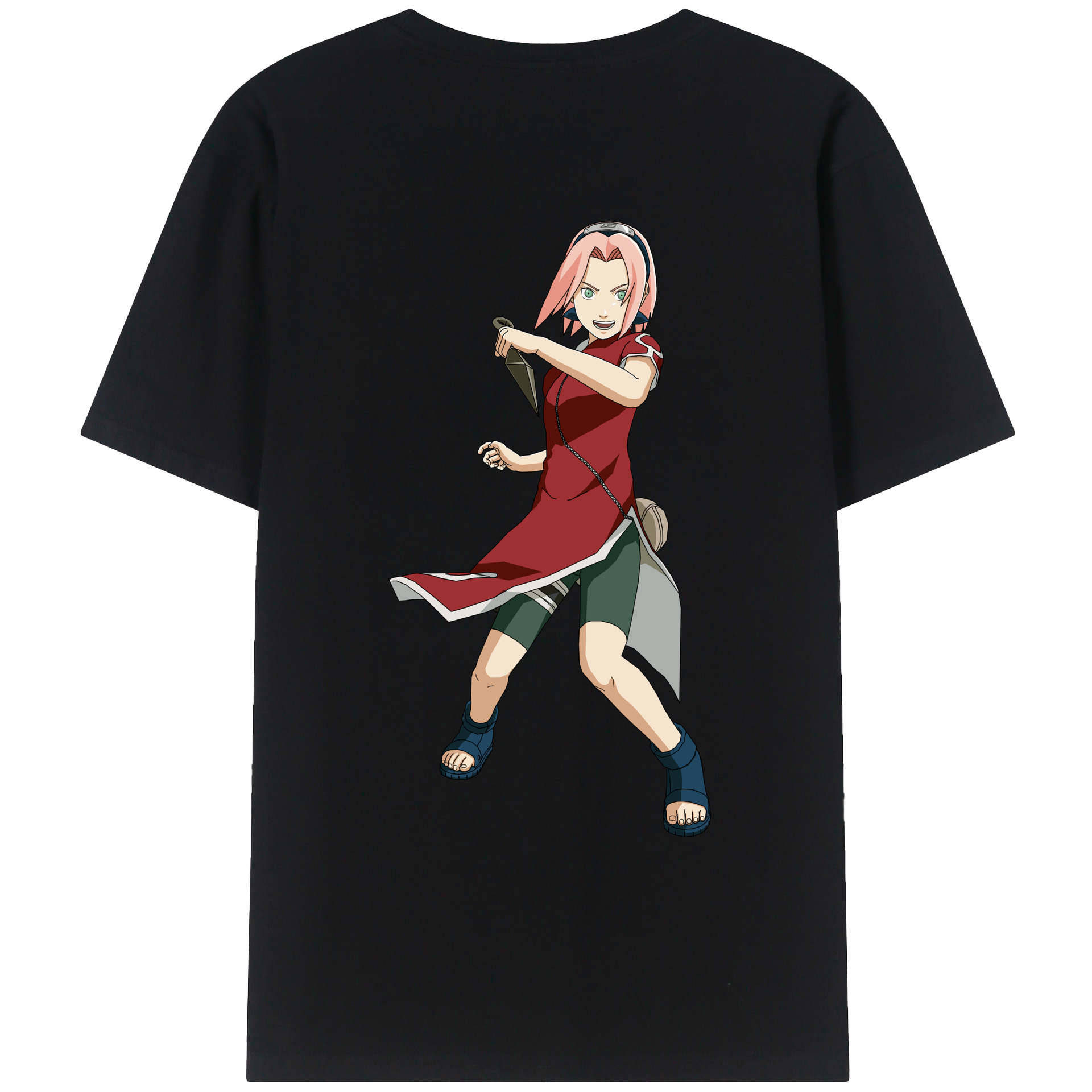 （画像用） NARUTO -ナルト- 春野サクラ Haruno Sakura 綿100％ メンズ半袖Tシャツ（バックプリント） 通気性