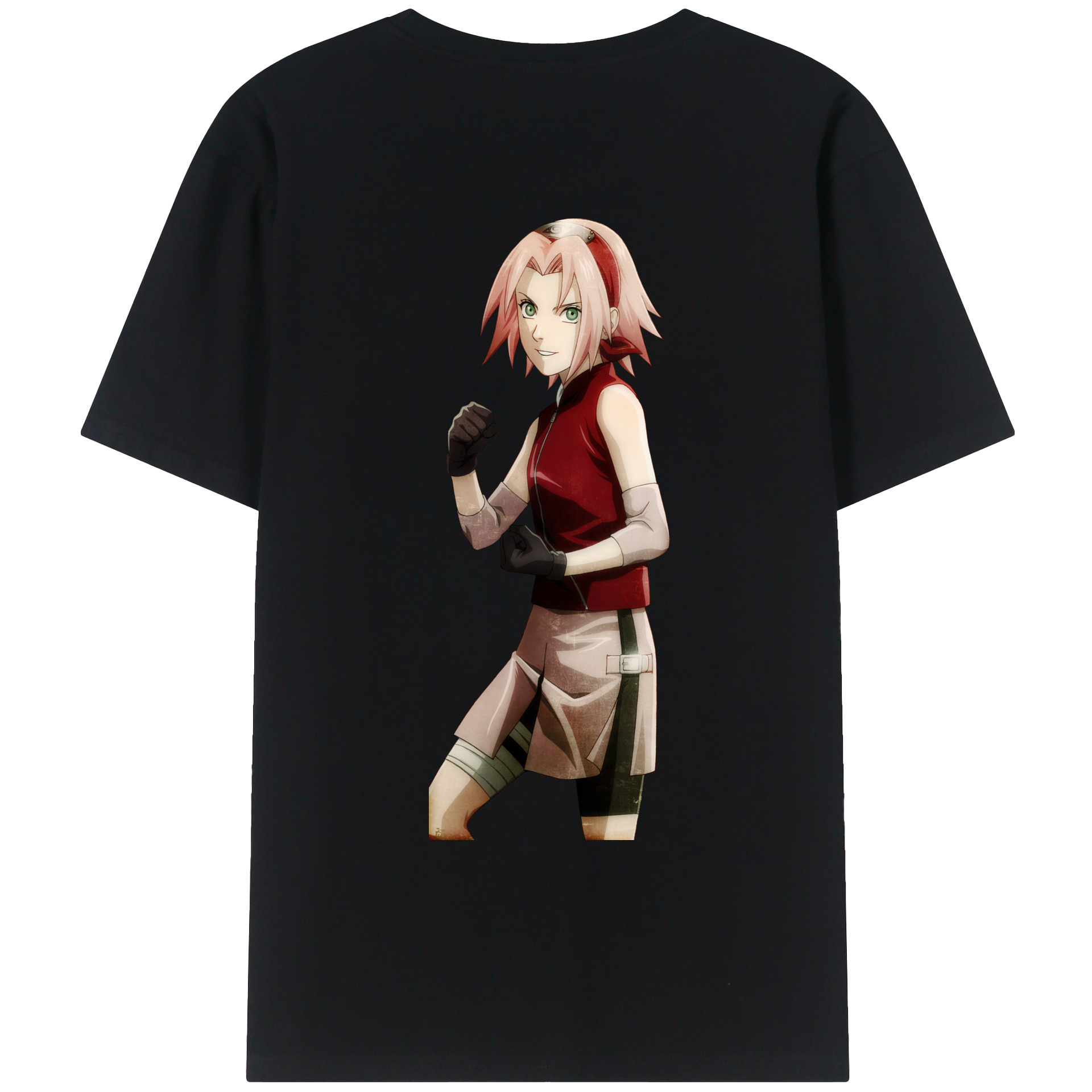 （画像用） NARUTO -ナルト- 春野サクラ Haruno Sakura 綿100％ メンズ半袖Tシャツ（バックプリント） 通気性