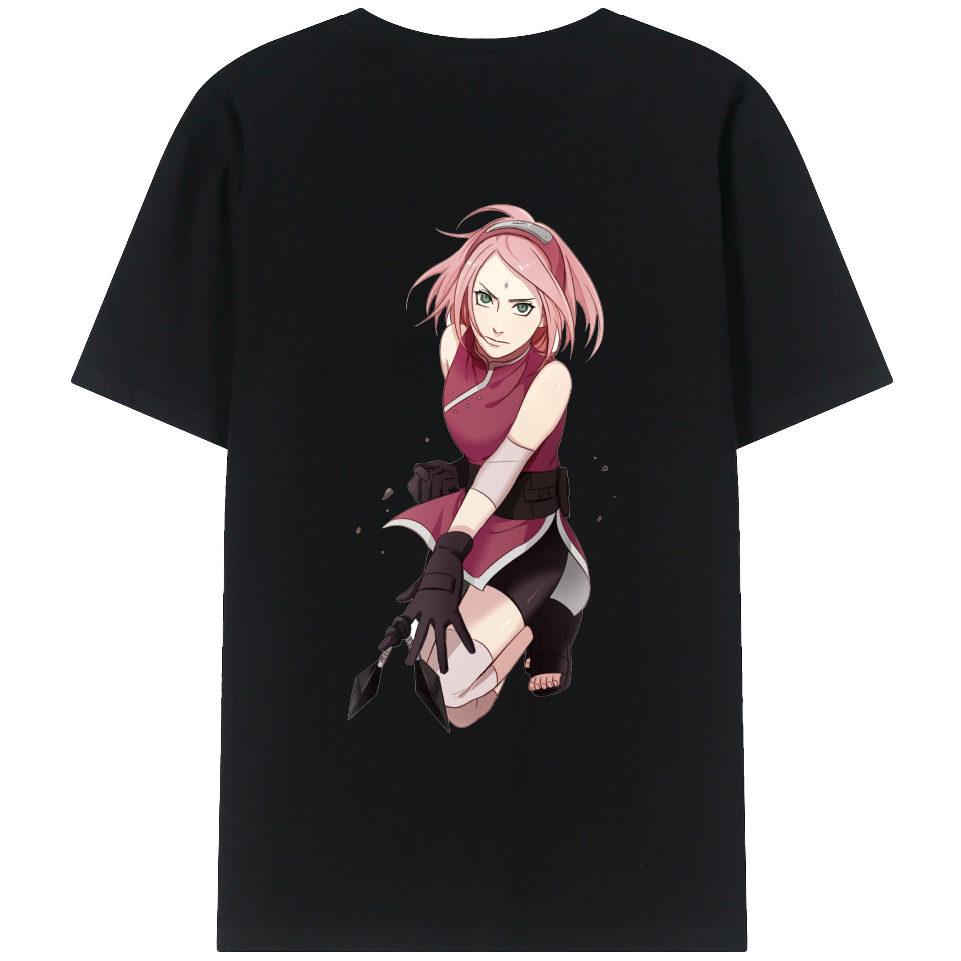 （画像用） NARUTO -ナルト- 春野サクラ Haruno Sakura 綿100％ メンズ半袖Tシャツ（バックプリント） 通気性