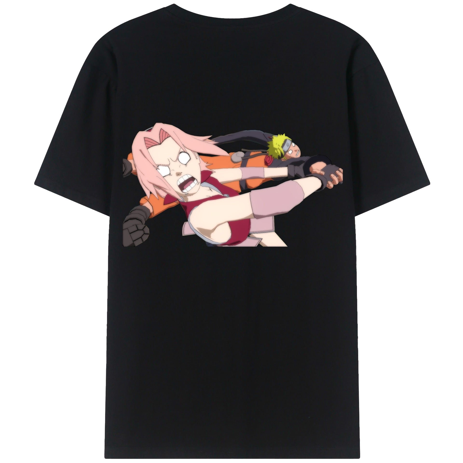 （画像用） NARUTO -ナルト- 春野サクラ Haruno Sakura 綿100％ メンズ半袖Tシャツ（バックプリント） 通気性