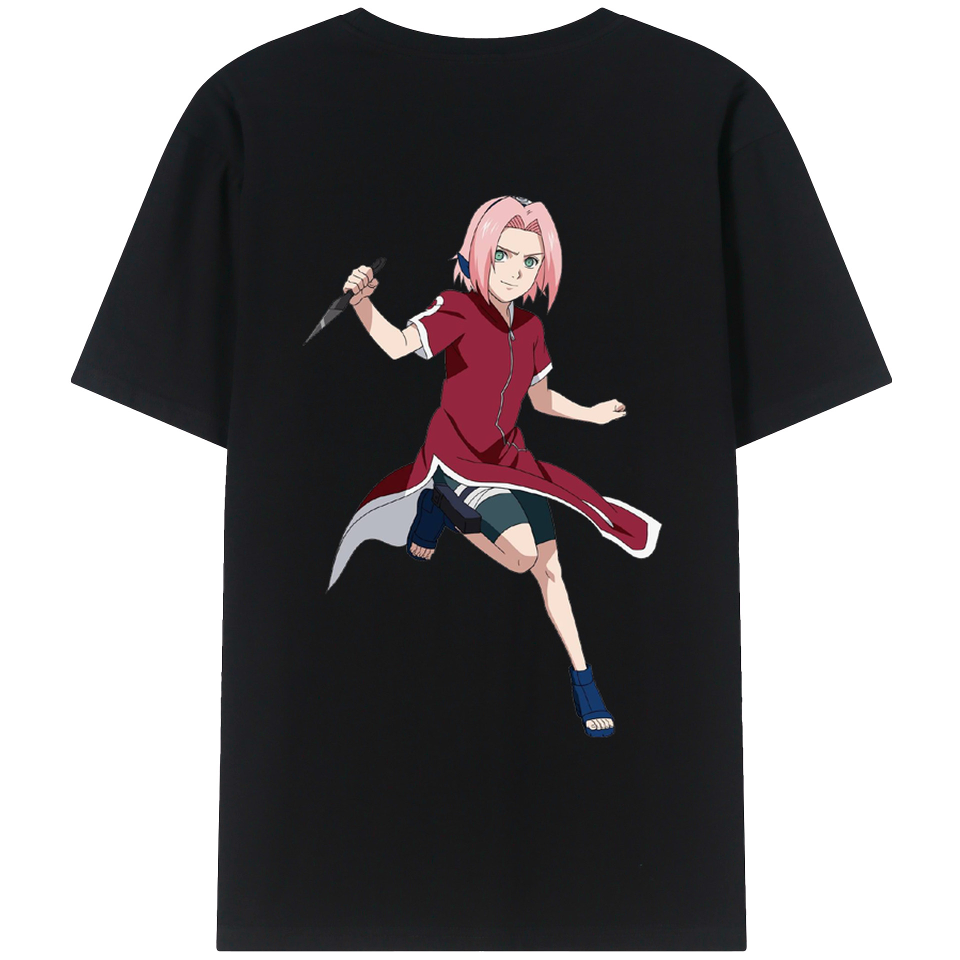 （画像用） NARUTO -ナルト- 春野サクラ Haruno Sakura 綿100％ メンズ半袖Tシャツ（バックプリント） 通気性