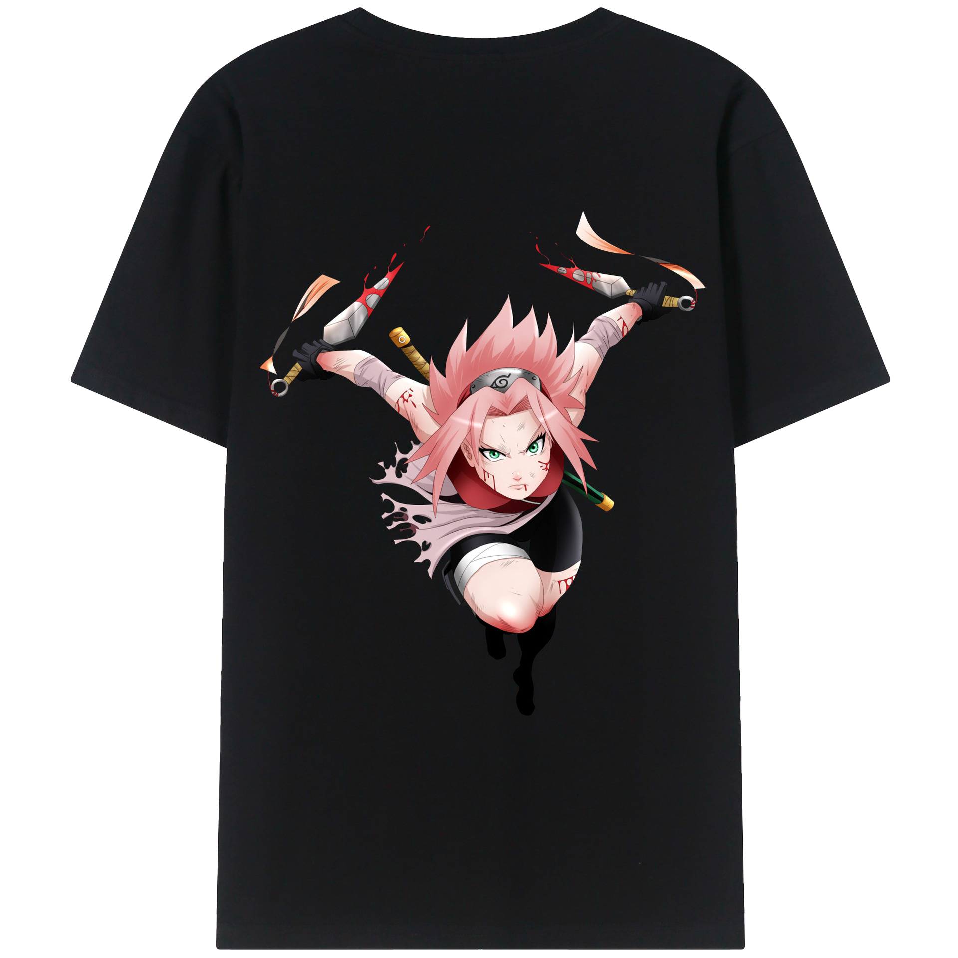 （画像用） NARUTO -ナルト- 春野サクラ Haruno Sakura 綿100％ メンズ半袖Tシャツ（バックプリント） 通気性