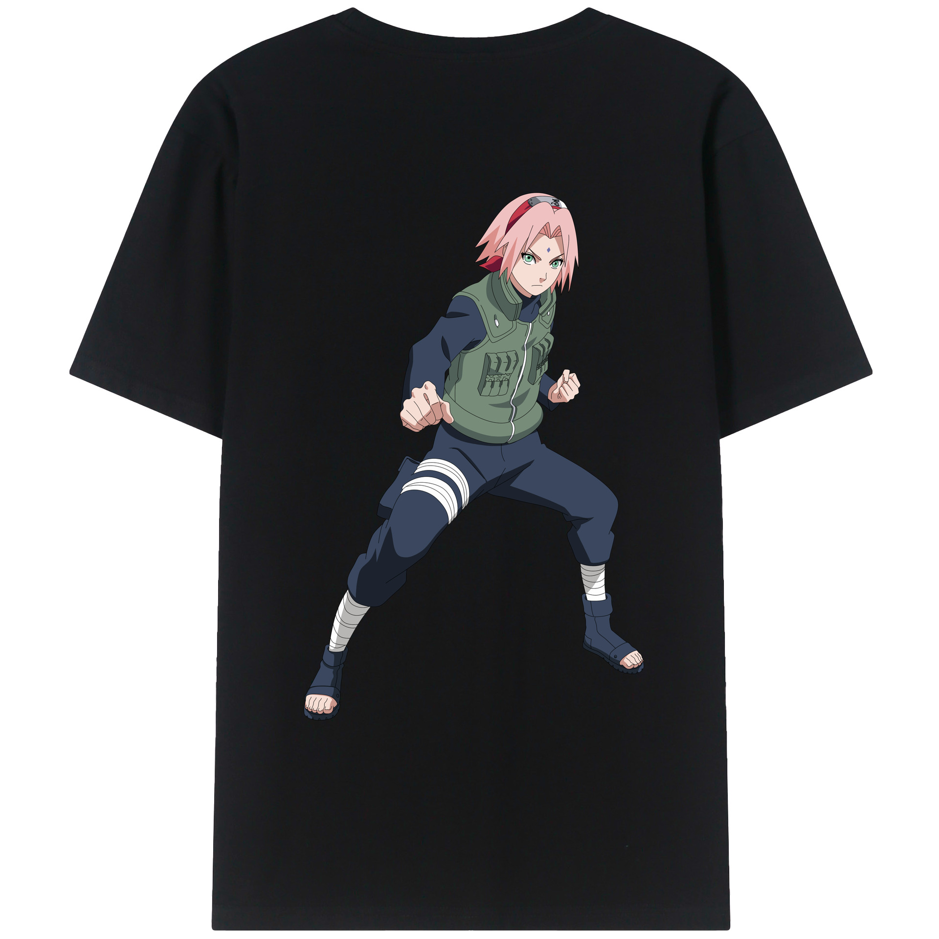 （画像用） NARUTO -ナルト- 春野サクラ Haruno Sakura 綿100％ メンズ半袖Tシャツ（バックプリント） 通気性