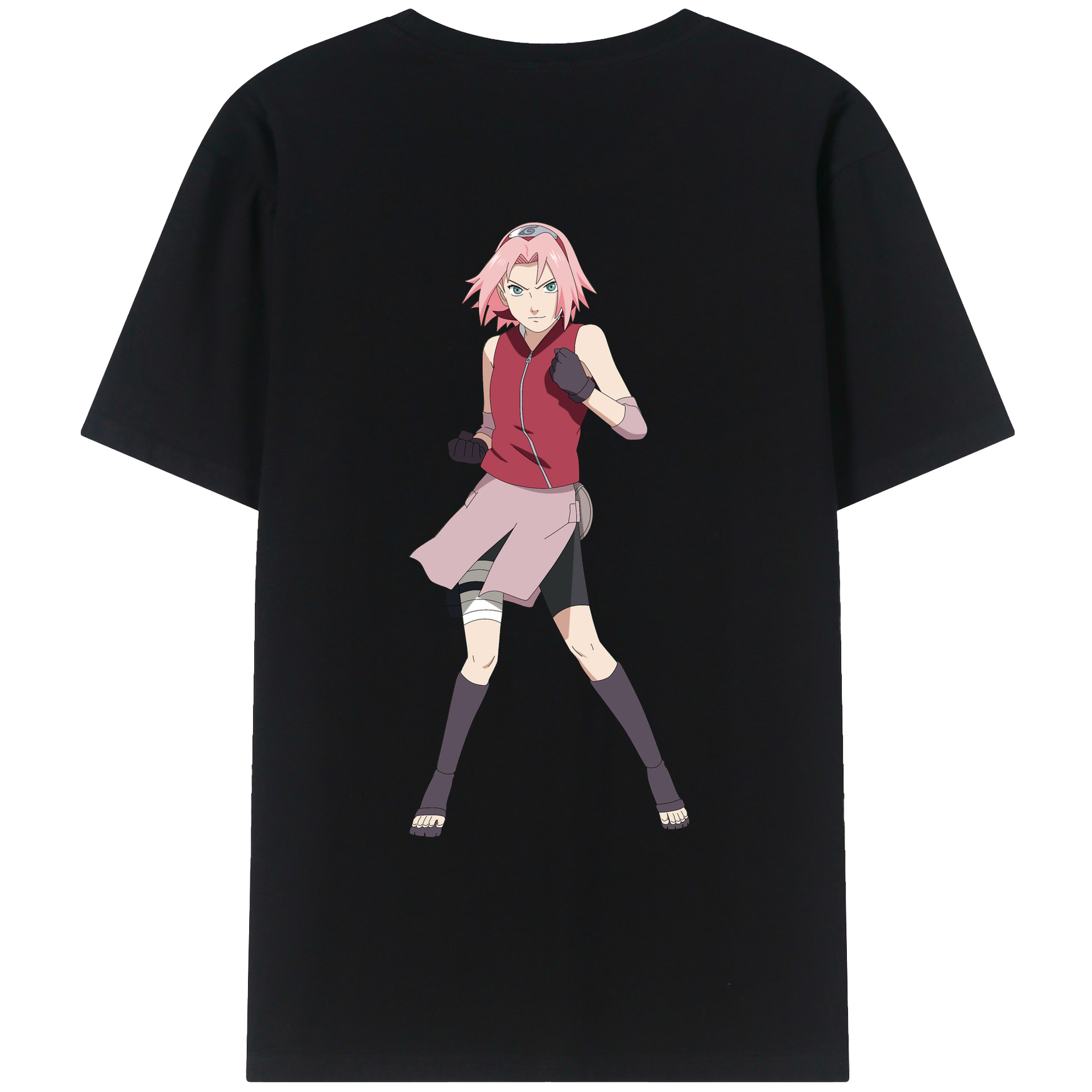 （画像用） NARUTO -ナルト- 春野サクラ Haruno Sakura 綿100％ メンズ半袖Tシャツ（バックプリント） 通気性