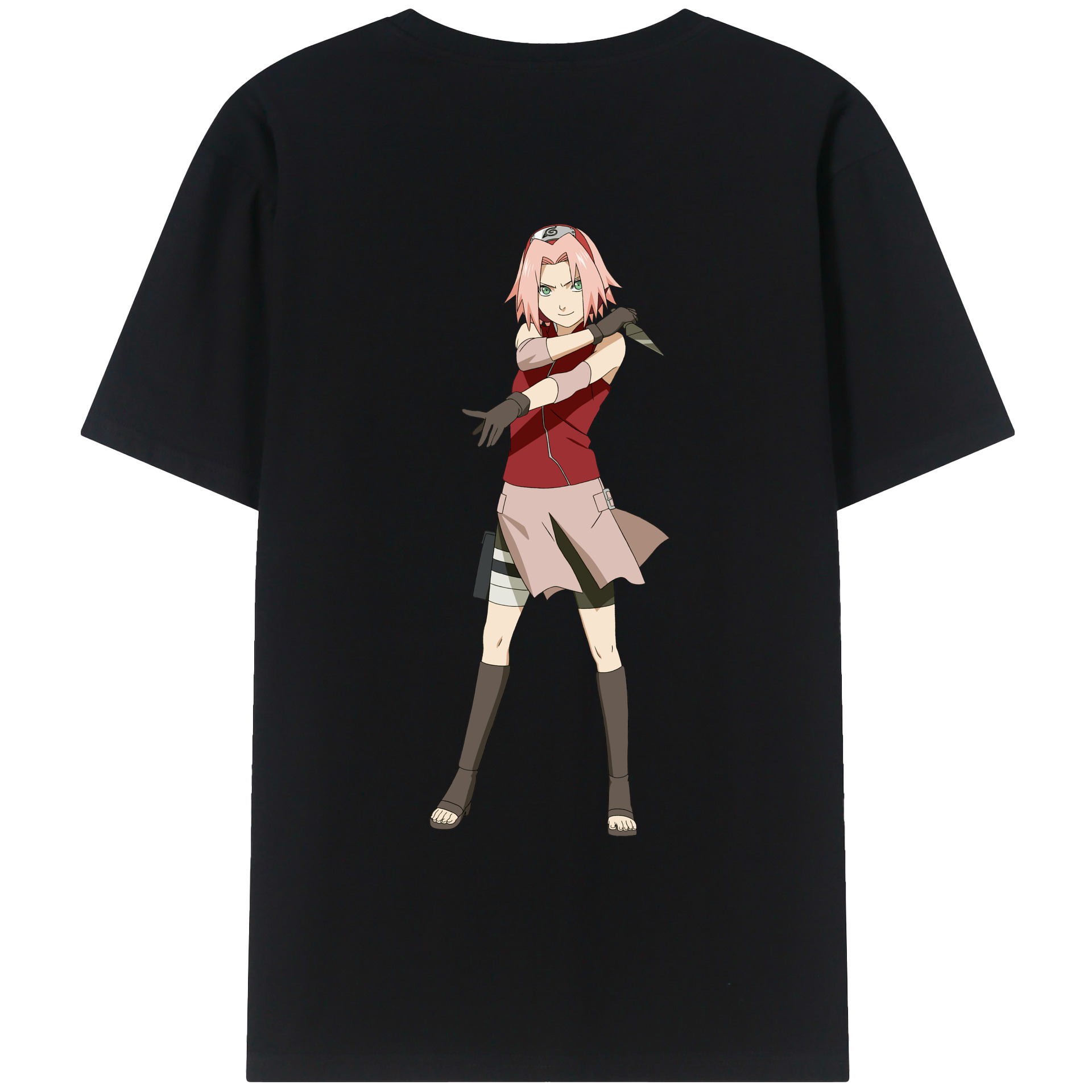 （画像用） NARUTO -ナルト- 春野サクラ Haruno Sakura 綿100％ メンズ半袖Tシャツ（バックプリント） 通気性