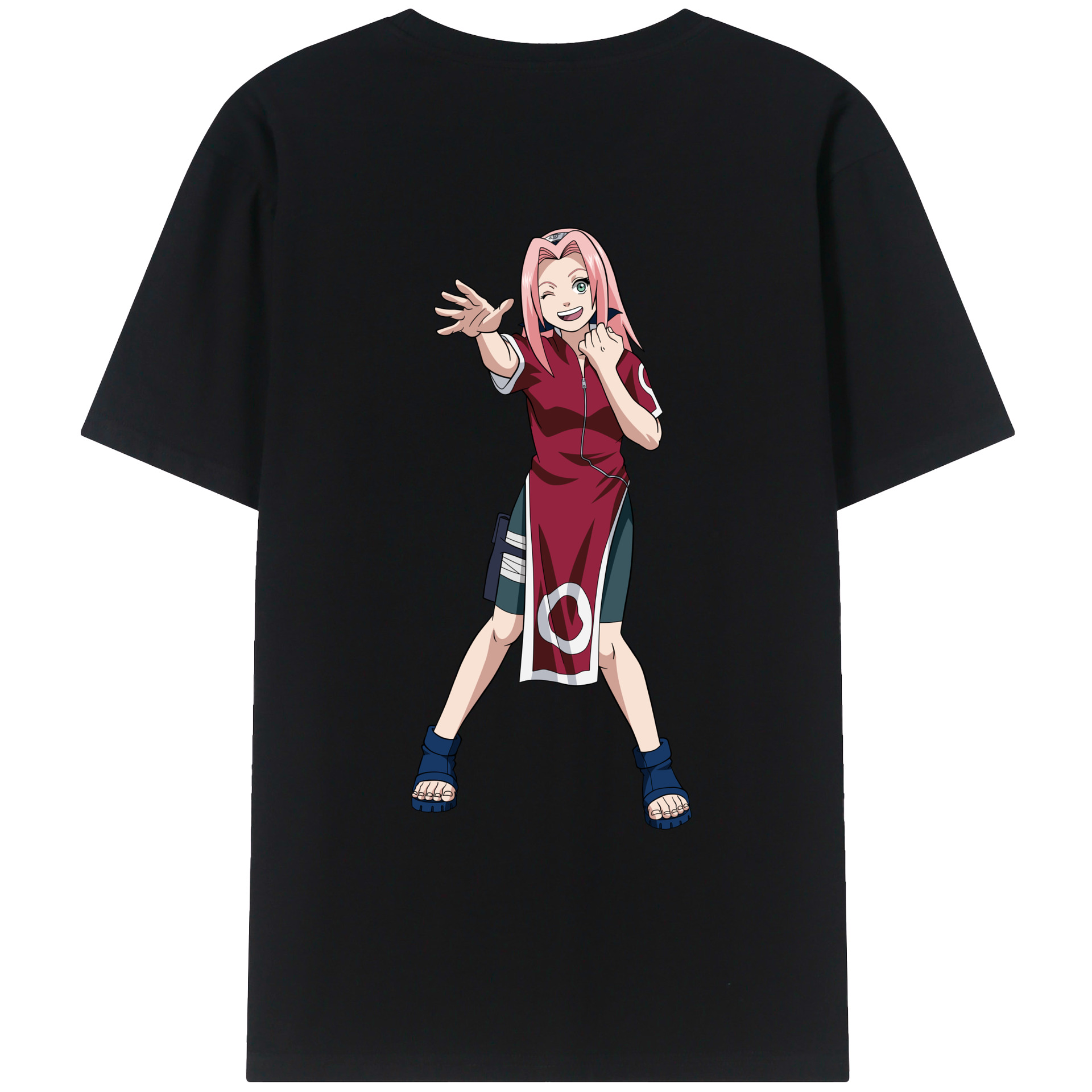 （画像用） NARUTO -ナルト- 春野サクラ Haruno Sakura 綿100％ メンズ半袖Tシャツ（バックプリント） 通気性