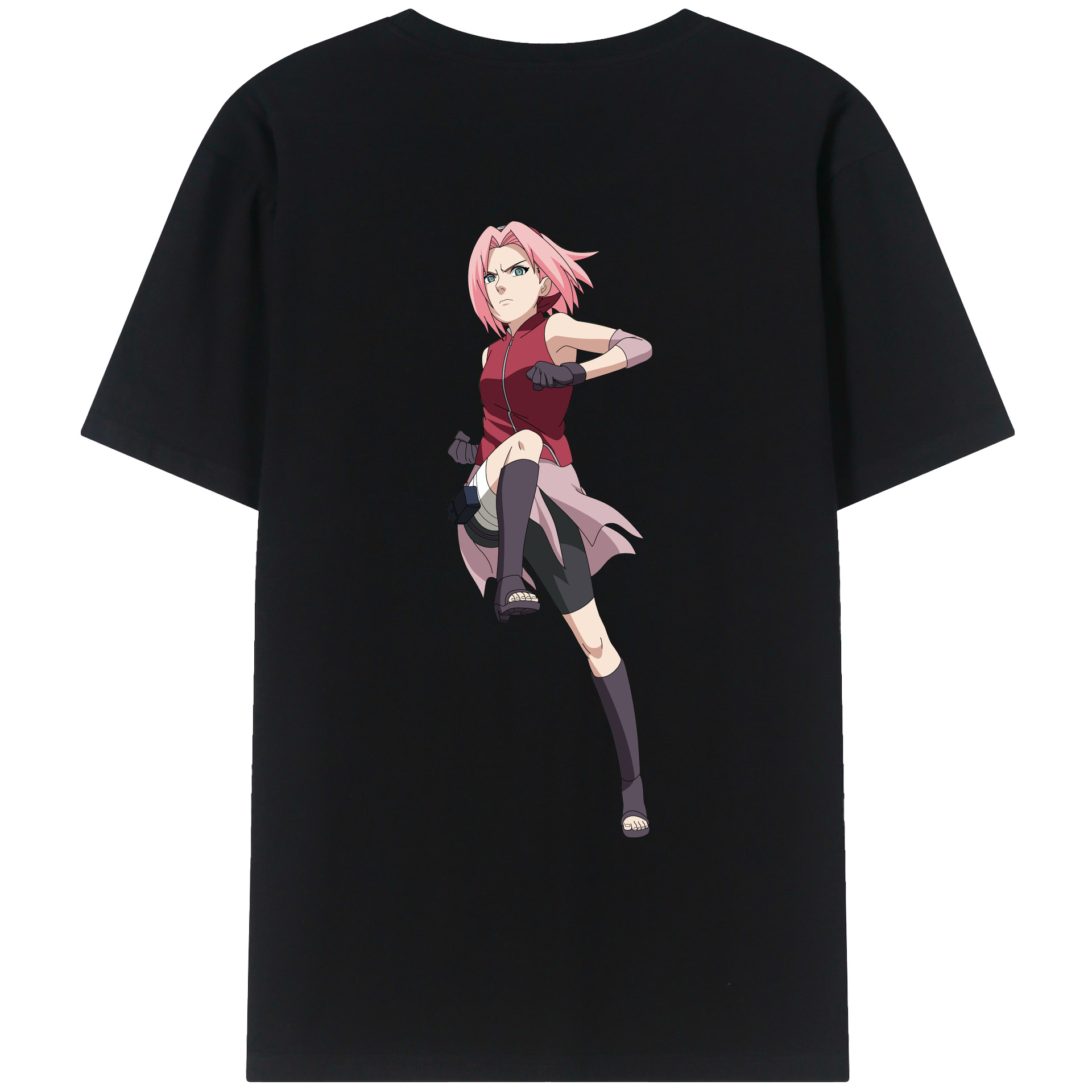 （画像用） NARUTO -ナルト- 春野サクラ Haruno Sakura 綿100％ メンズ半袖Tシャツ（バックプリント） 通気性