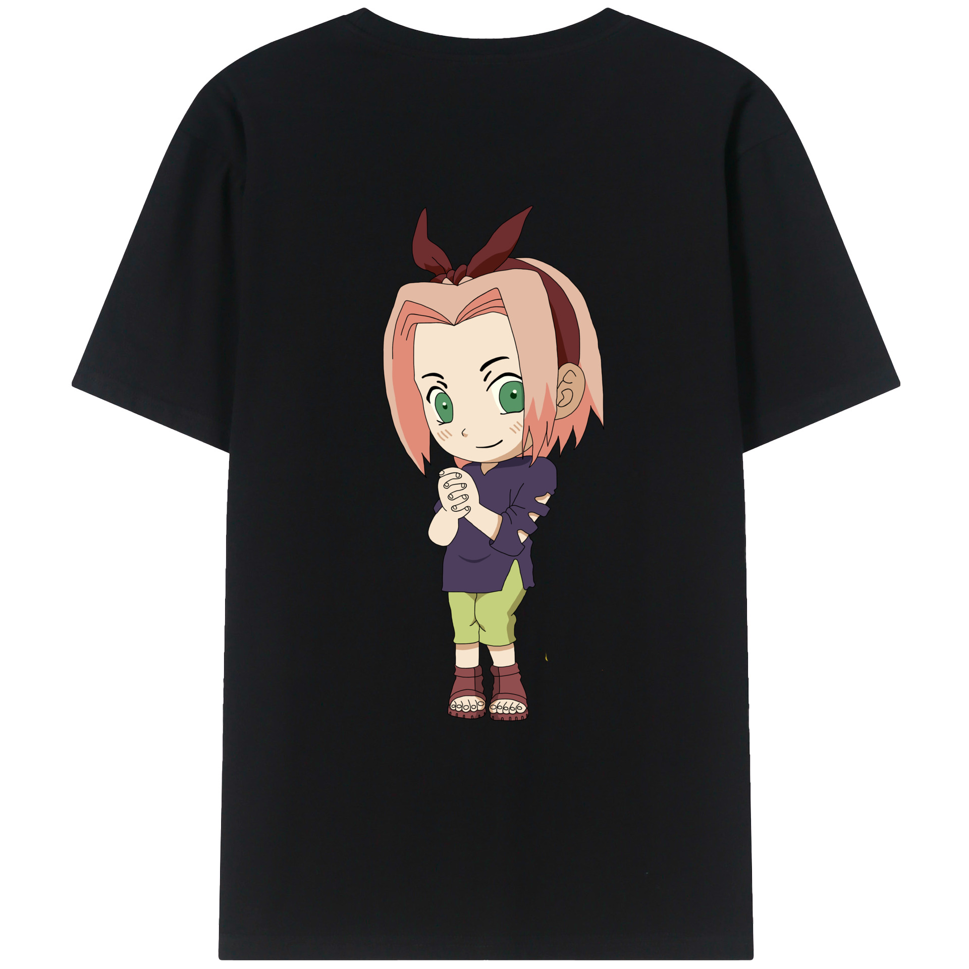 （画像用） NARUTO -ナルト- 春野サクラ Haruno Sakura 綿100％ メンズ半袖Tシャツ（バックプリント） 通気性
