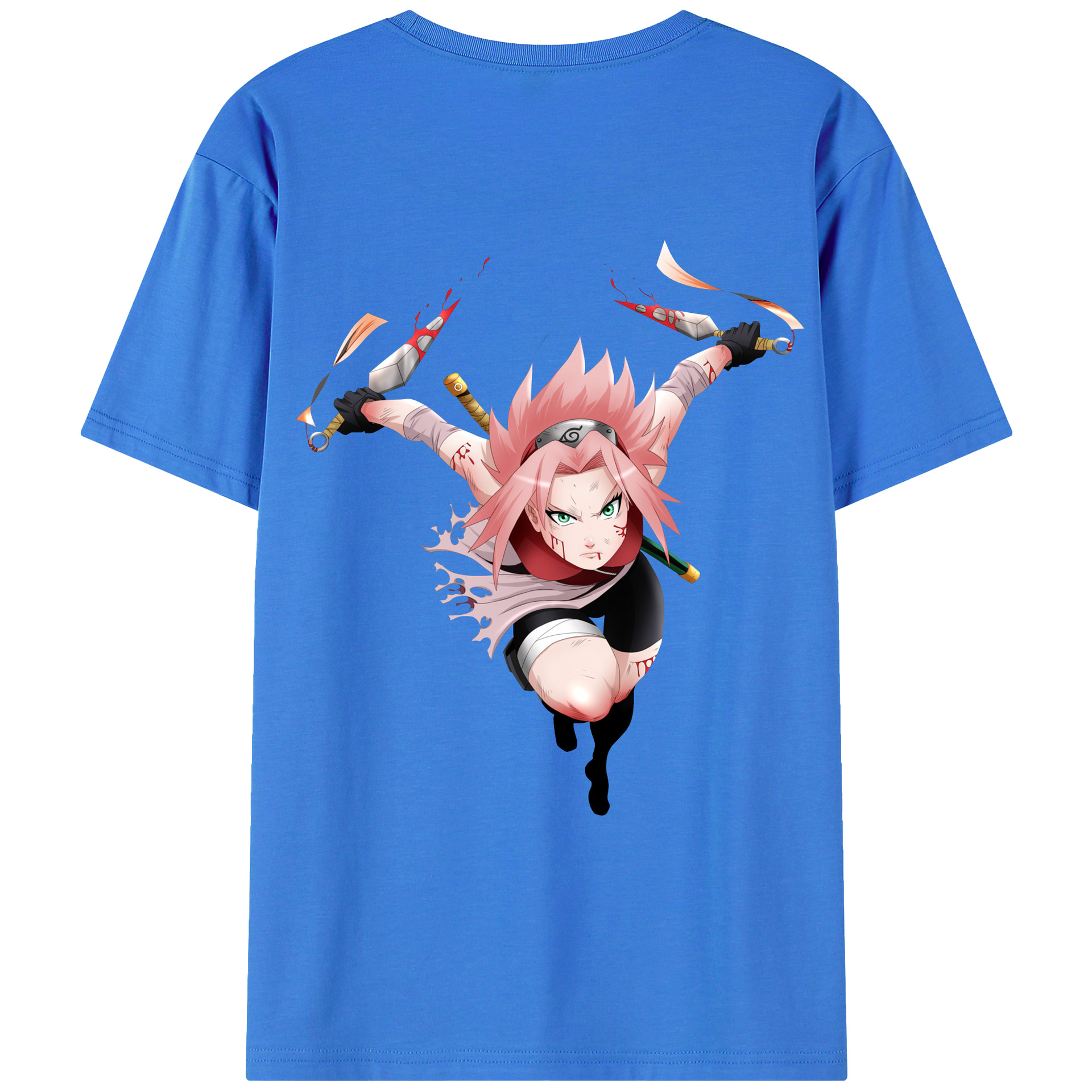 （画像用） NARUTO -ナルト- 春野サクラ Haruno Sakura 綿100％ メンズ半袖Tシャツ（バックプリント） 通気性