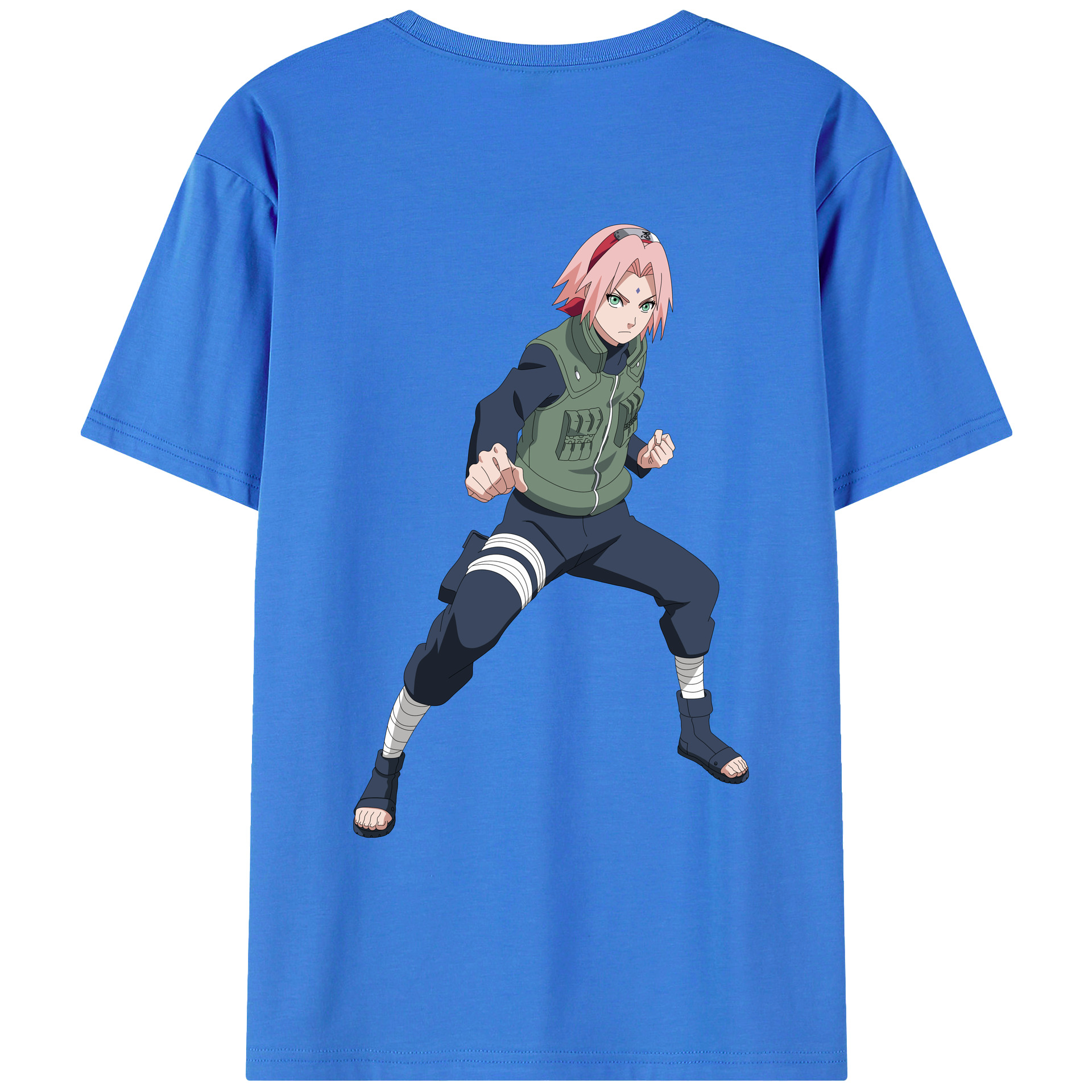 （画像用） NARUTO -ナルト- 春野サクラ Haruno Sakura 綿100％ メンズ半袖Tシャツ（バックプリント） 通気性