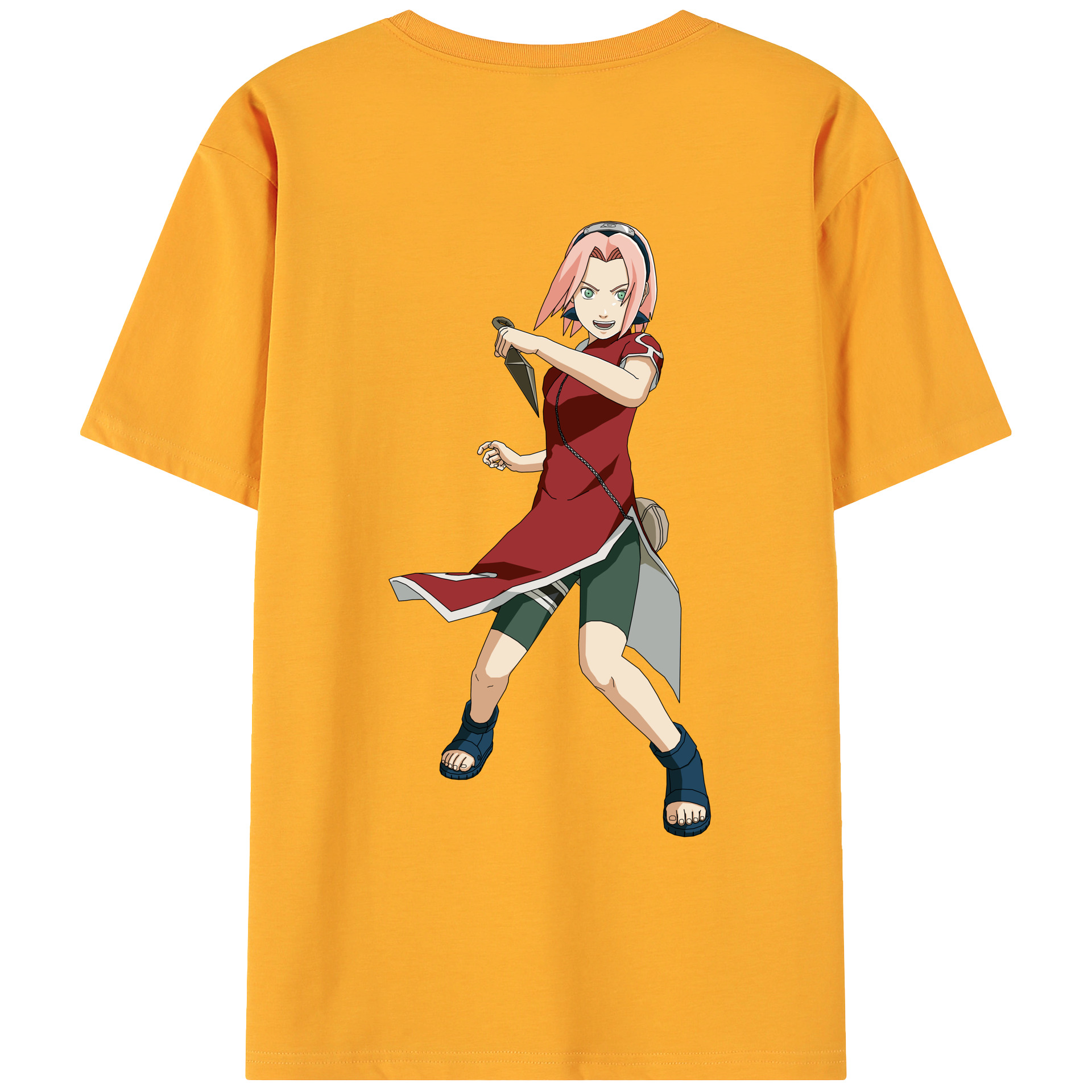 （画像用） NARUTO -ナルト- 春野サクラ Haruno Sakura 綿100％ メンズ半袖Tシャツ（バックプリント） 通気性