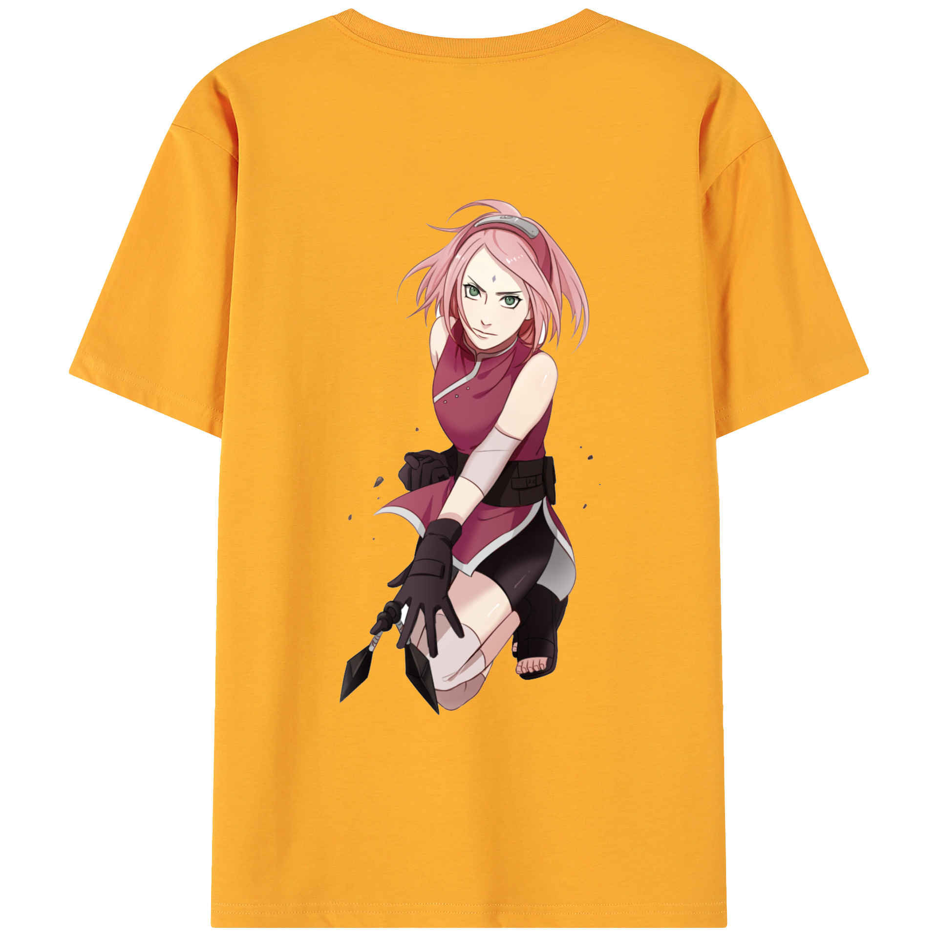 （画像用） NARUTO -ナルト- 春野サクラ Haruno Sakura 綿100％ メンズ半袖Tシャツ（バックプリント） 通気性