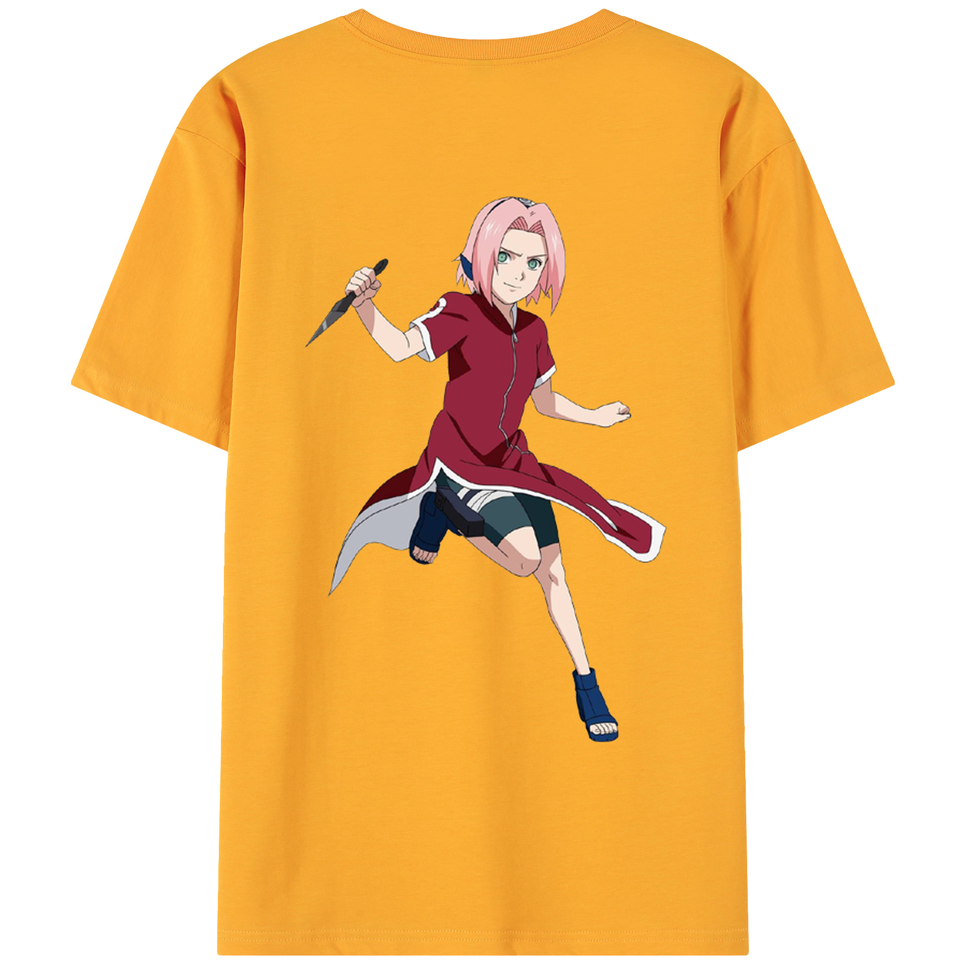 （画像用） NARUTO -ナルト- 春野サクラ Haruno Sakura 綿100％ メンズ半袖Tシャツ（バックプリント） 通気性