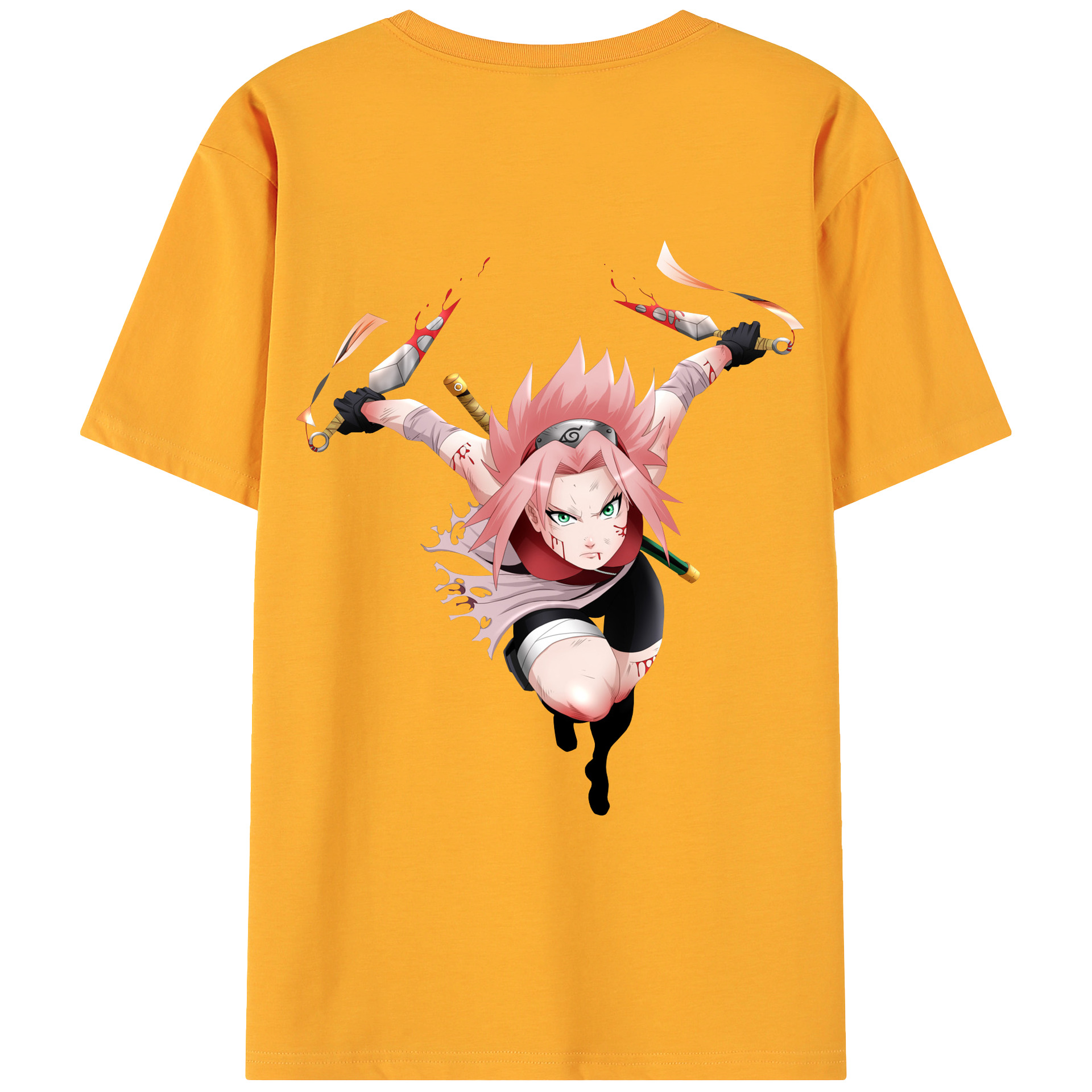 （画像用） NARUTO -ナルト- 春野サクラ Haruno Sakura 綿100％ メンズ半袖Tシャツ（バックプリント） 通気性