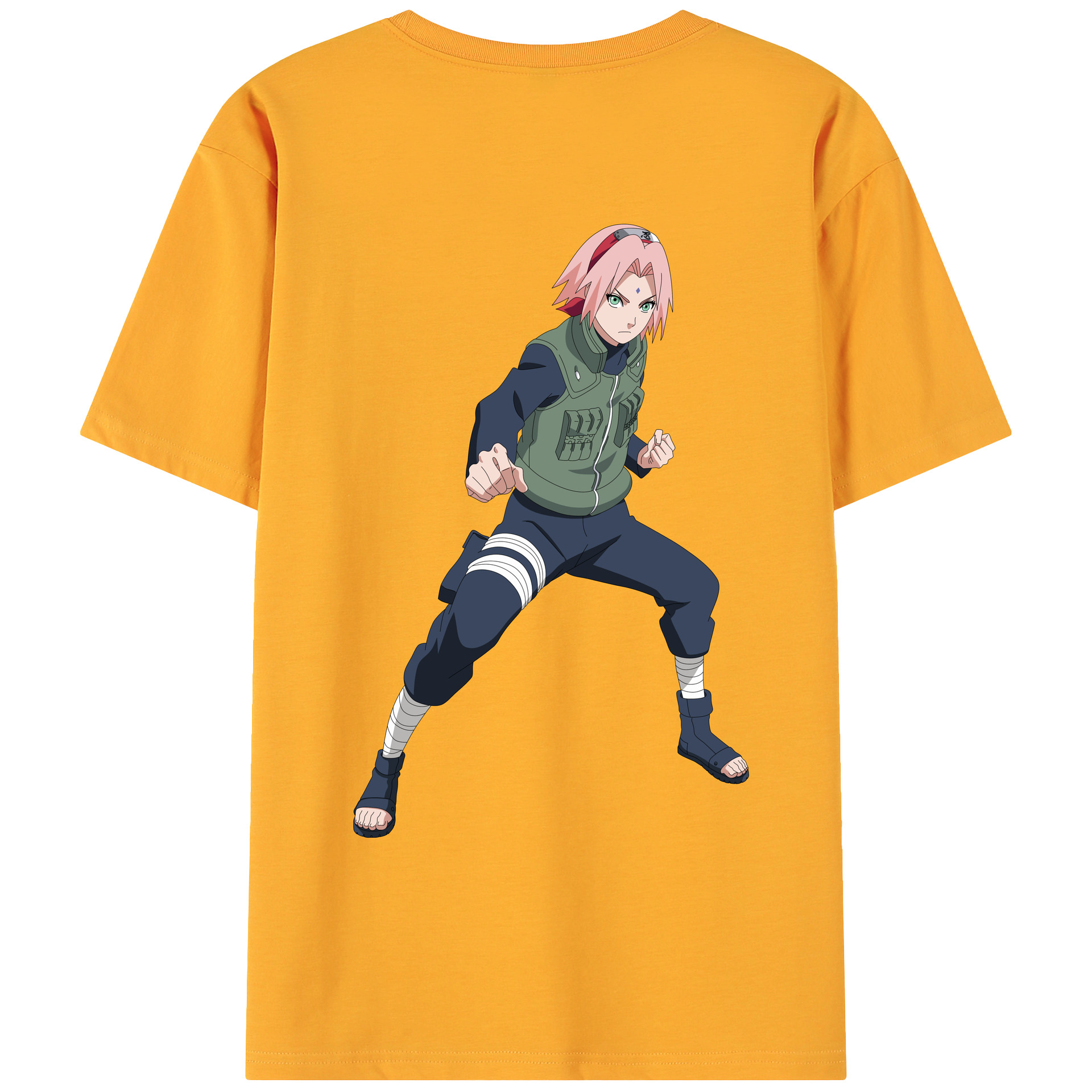 （画像用） NARUTO -ナルト- 春野サクラ Haruno Sakura 綿100％ メンズ半袖Tシャツ（バックプリント） 通気性