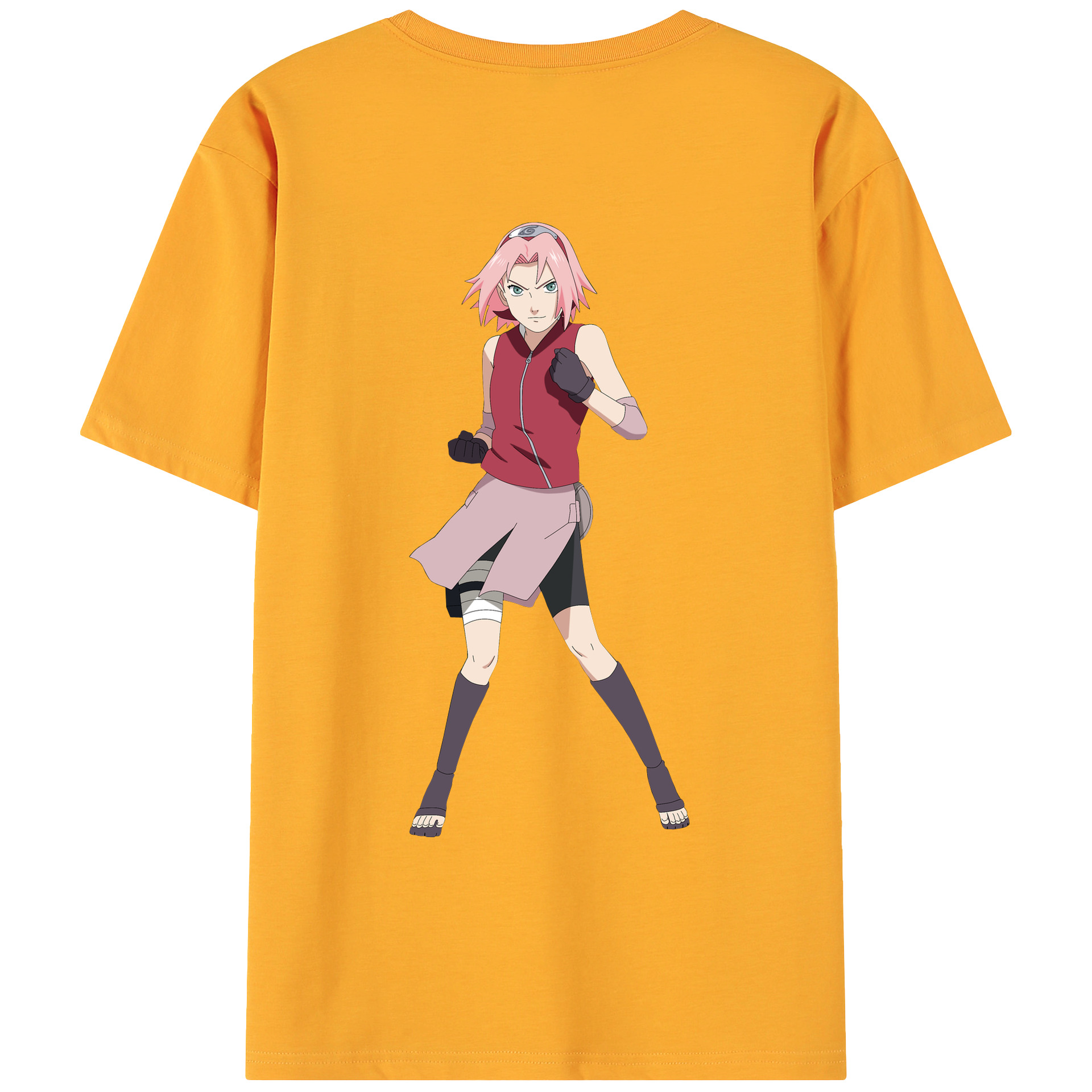 （画像用） NARUTO -ナルト- 春野サクラ Haruno Sakura 綿100％ メンズ半袖Tシャツ（バックプリント） 通気性