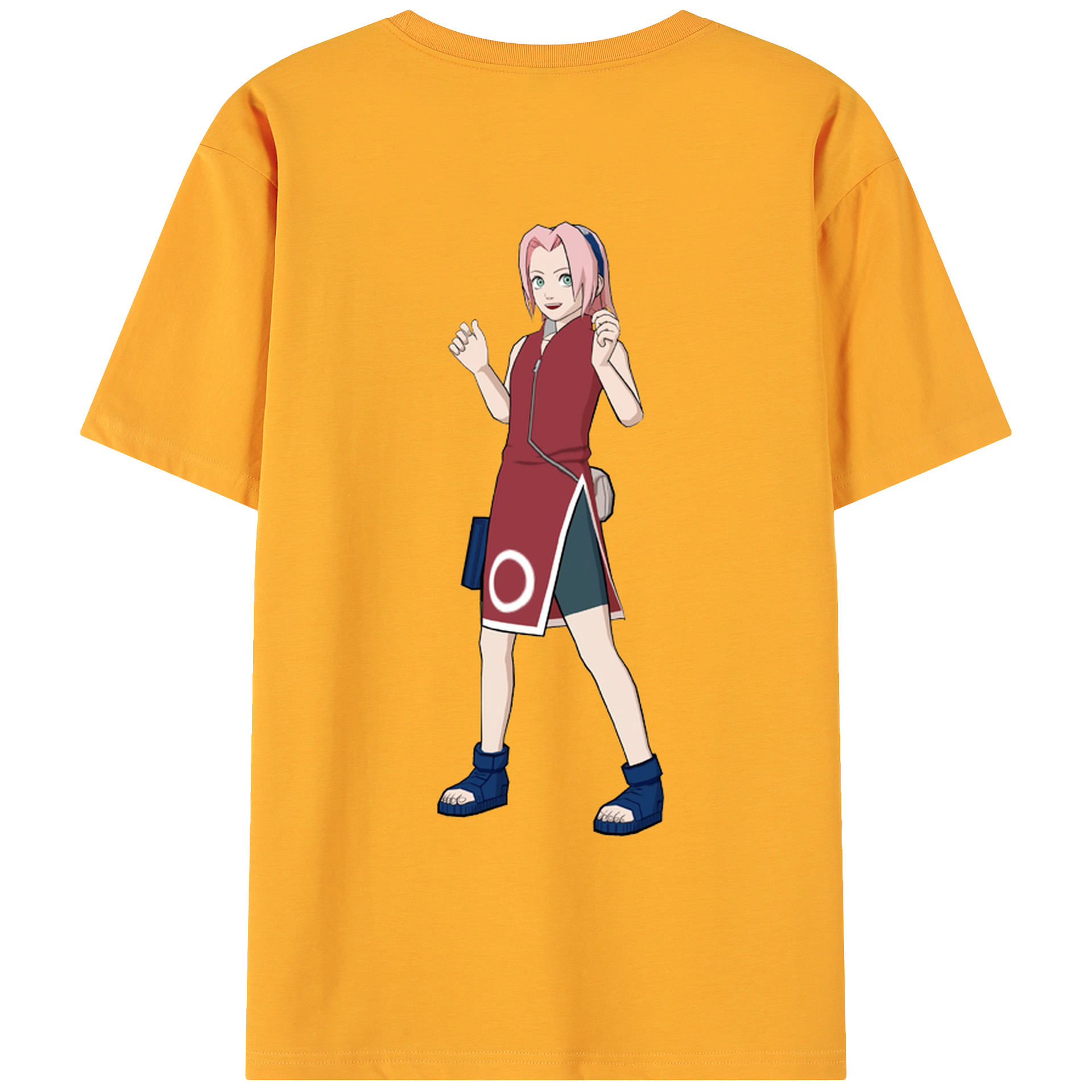 （画像用） NARUTO -ナルト- 春野サクラ Haruno Sakura 綿100％ メンズ半袖Tシャツ（バックプリント） 通気性
