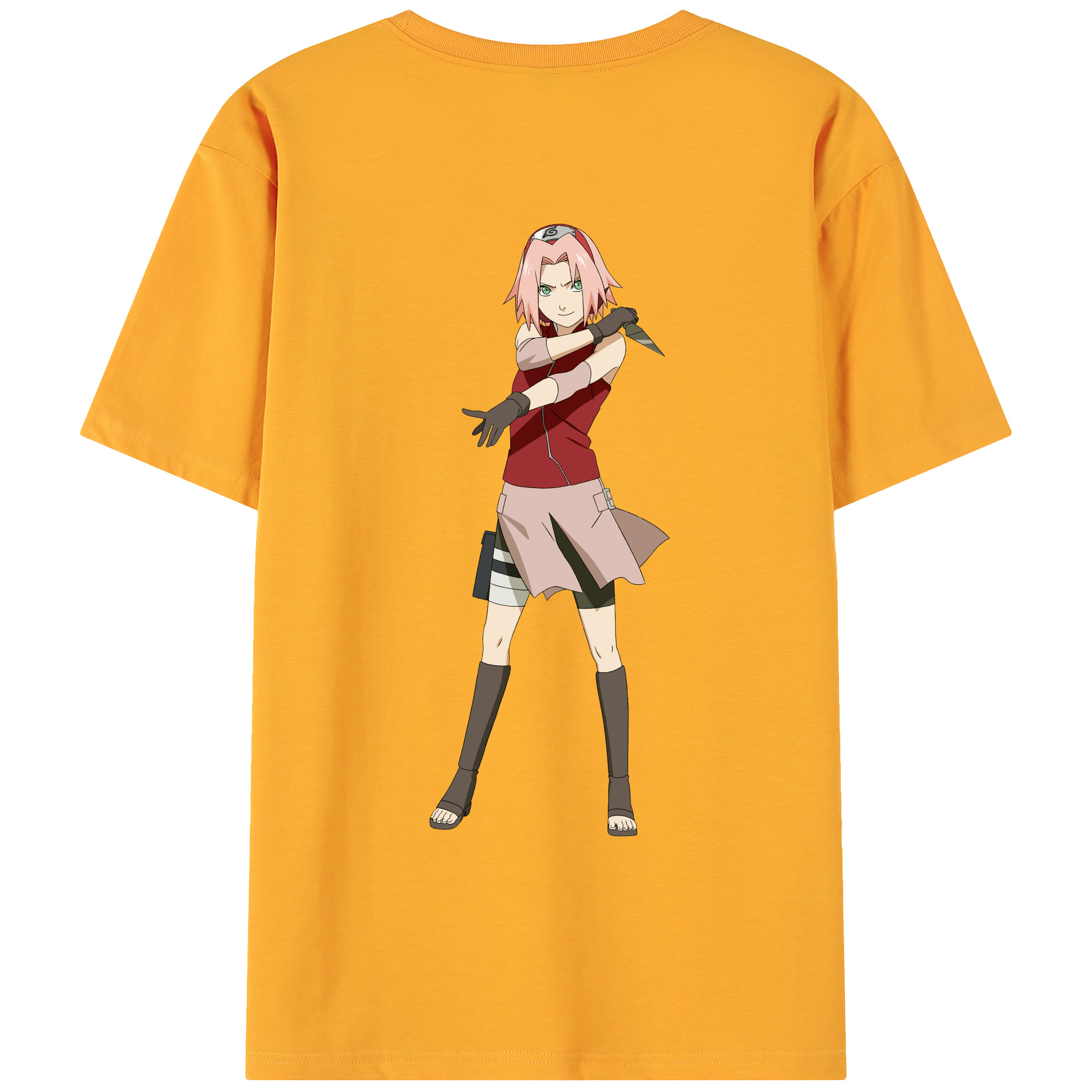 （画像用） NARUTO -ナルト- 春野サクラ Haruno Sakura 綿100％ メンズ半袖Tシャツ（バックプリント） 通気性