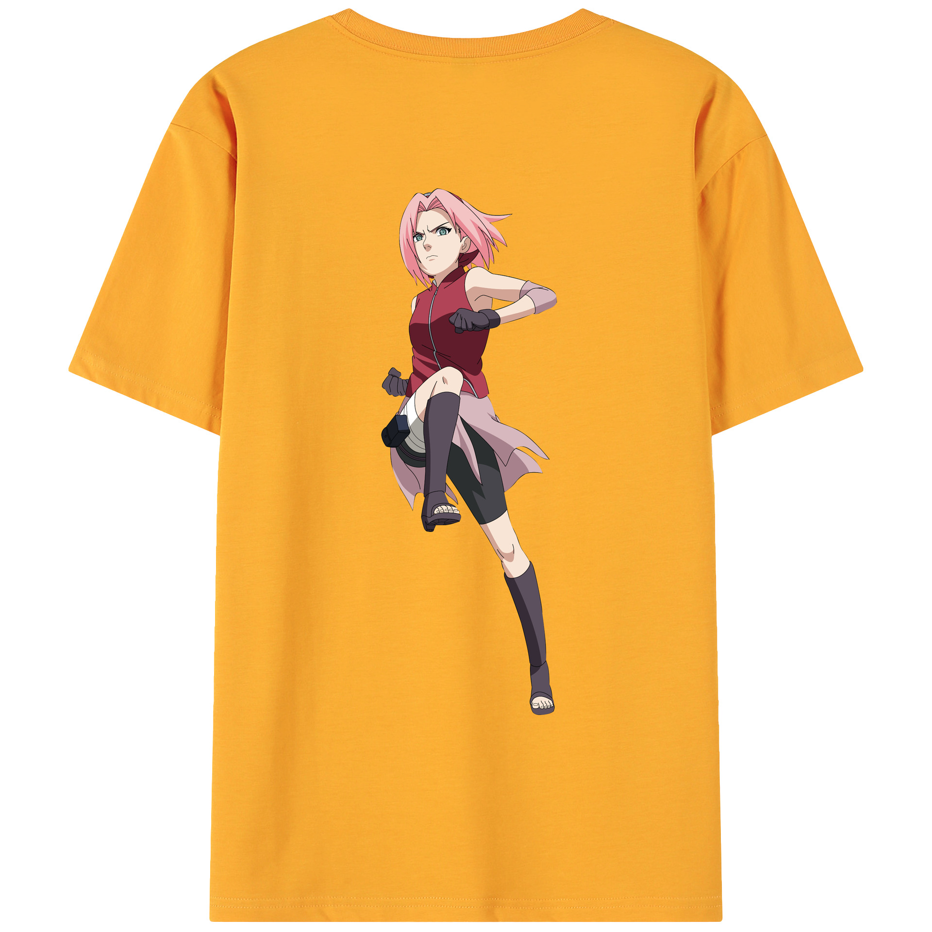 （画像用） NARUTO -ナルト- 春野サクラ Haruno Sakura 綿100％ メンズ半袖Tシャツ（バックプリント） 通気性