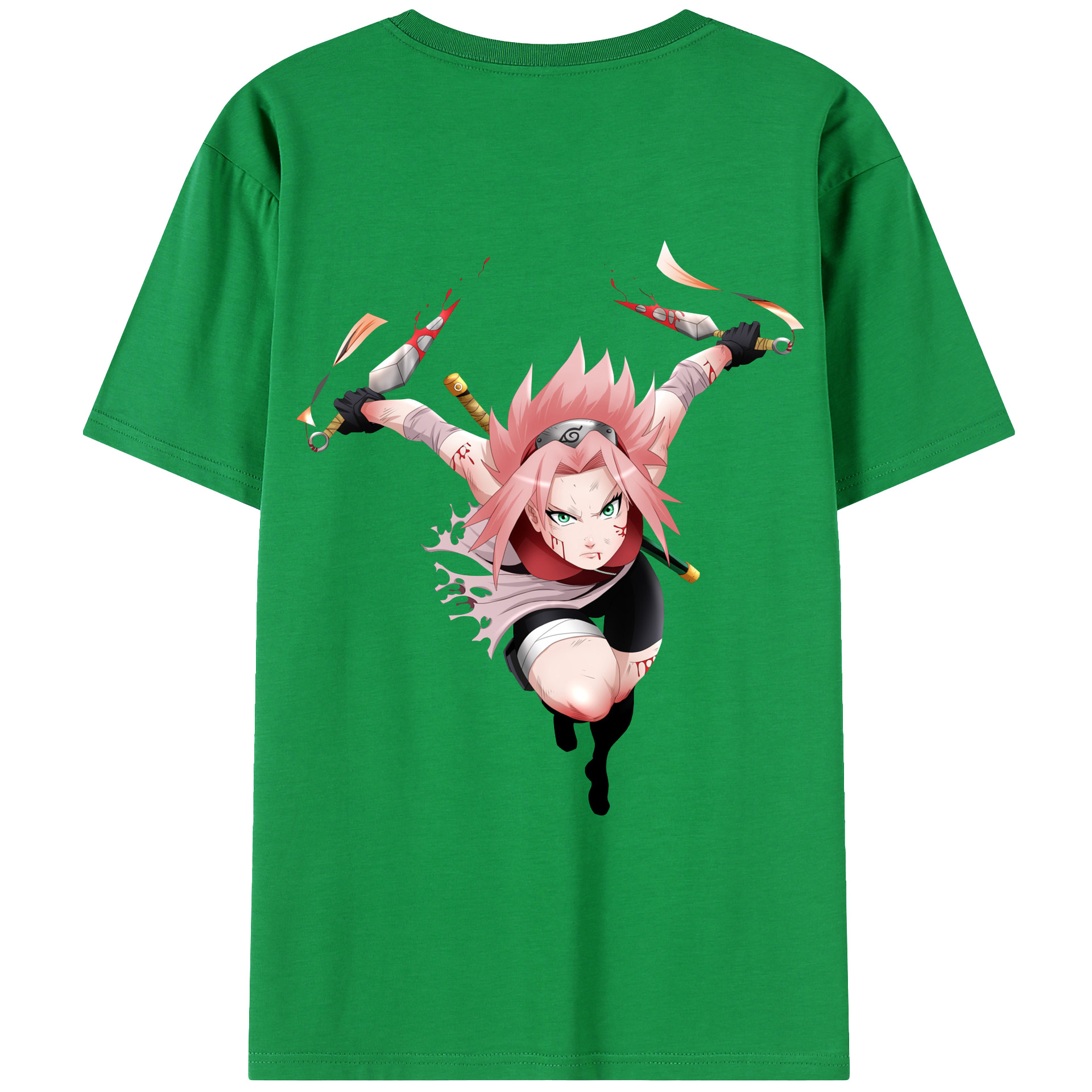 （画像用） NARUTO -ナルト- 春野サクラ Haruno Sakura 綿100％ メンズ半袖Tシャツ（バックプリント） 通気性