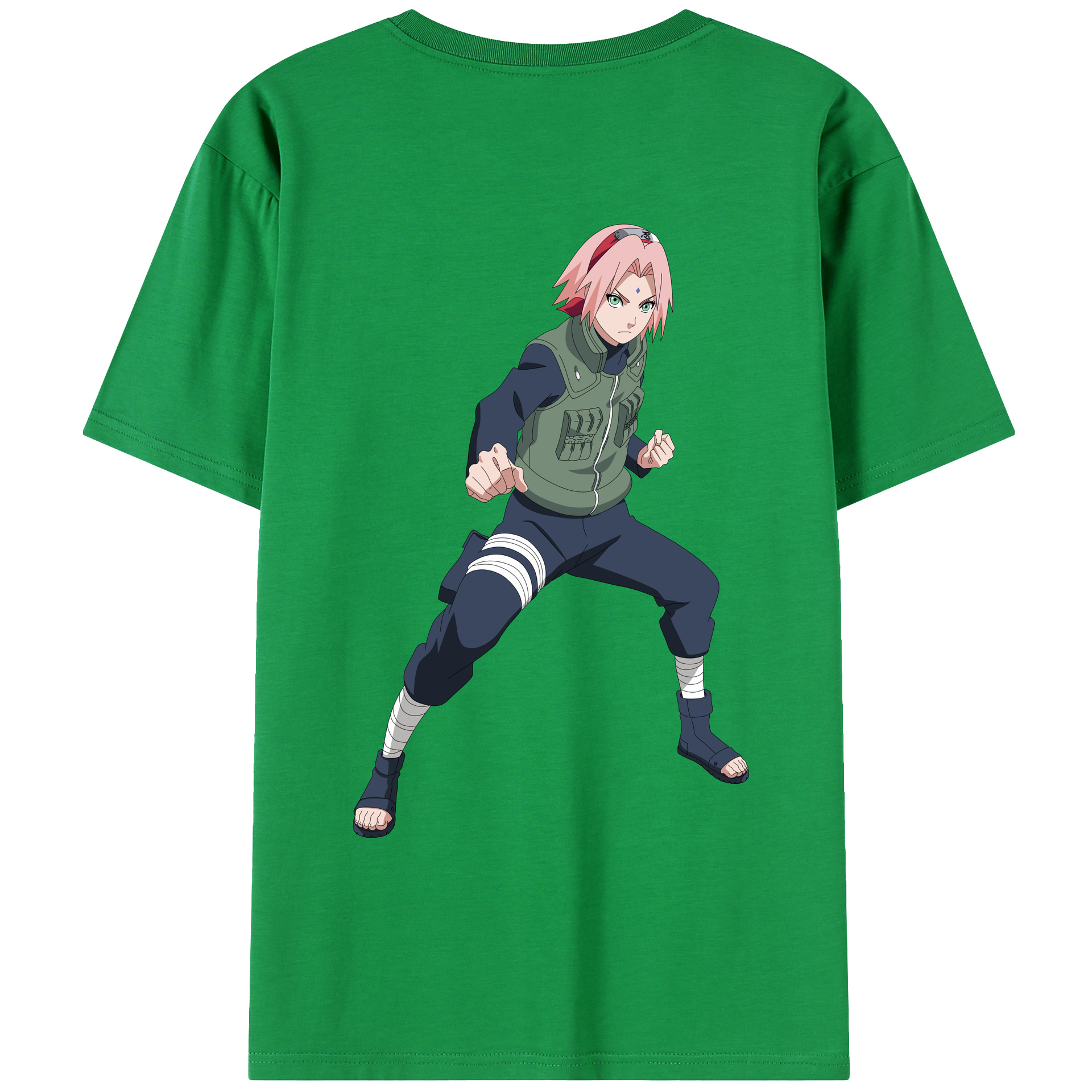 （画像用） NARUTO -ナルト- 春野サクラ Haruno Sakura 綿100％ メンズ半袖Tシャツ（バックプリント） 通気性