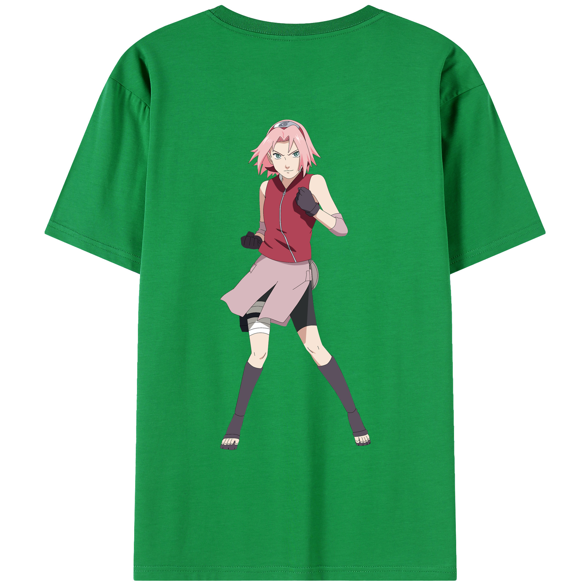 （画像用） NARUTO -ナルト- 春野サクラ Haruno Sakura 綿100％ メンズ半袖Tシャツ（バックプリント） 通気性