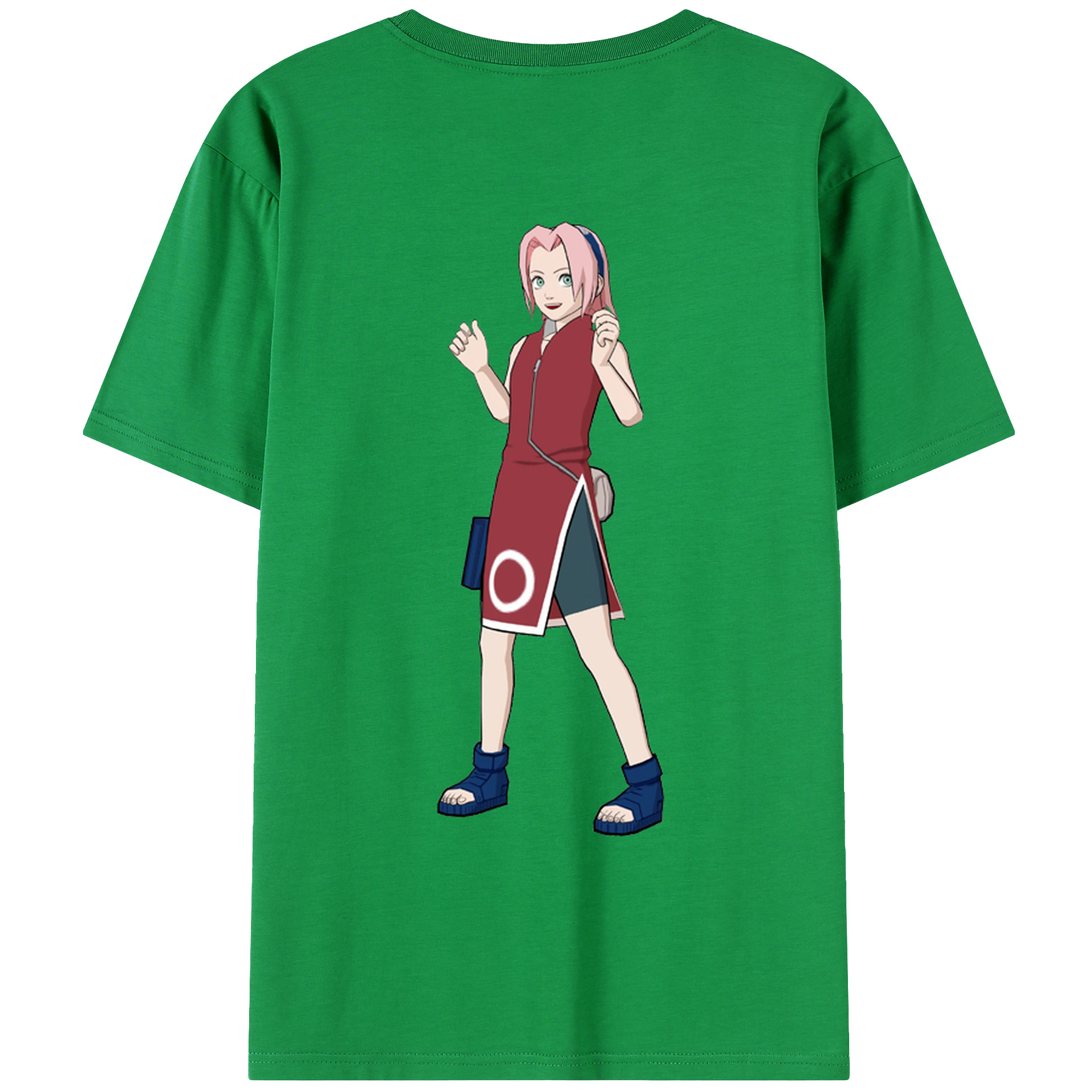 （画像用） NARUTO -ナルト- 春野サクラ Haruno Sakura 綿100％ メンズ半袖Tシャツ（バックプリント） 通気性