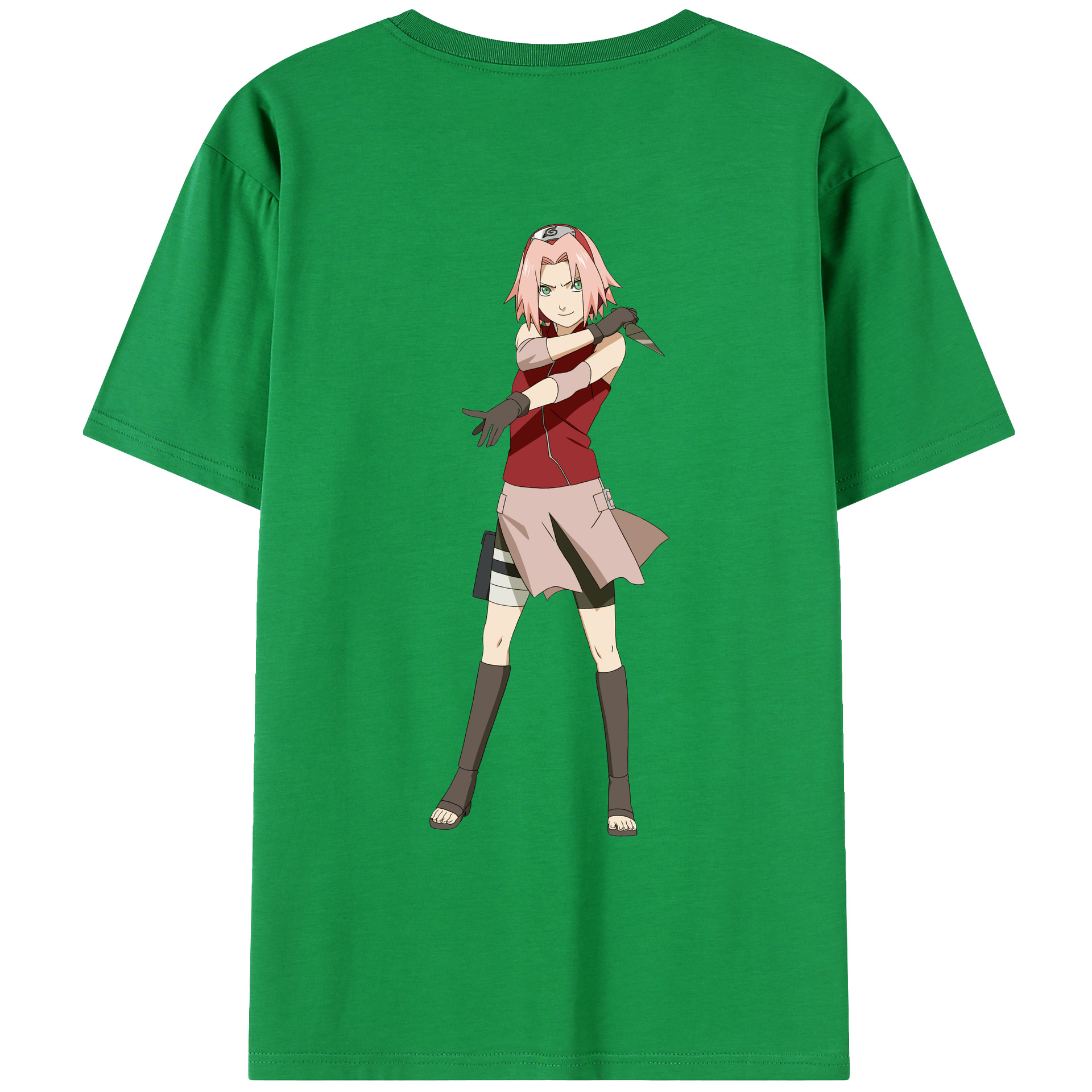 （画像用） NARUTO -ナルト- 春野サクラ Haruno Sakura 綿100％ メンズ半袖Tシャツ（バックプリント） 通気性