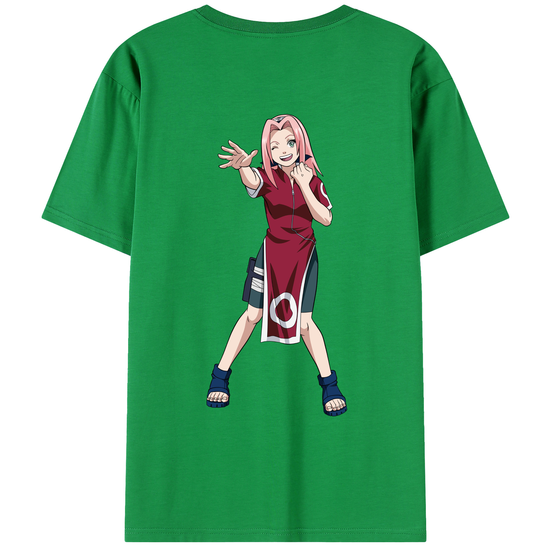 （画像用） NARUTO -ナルト- 春野サクラ Haruno Sakura 綿100％ メンズ半袖Tシャツ（バックプリント） 通気性